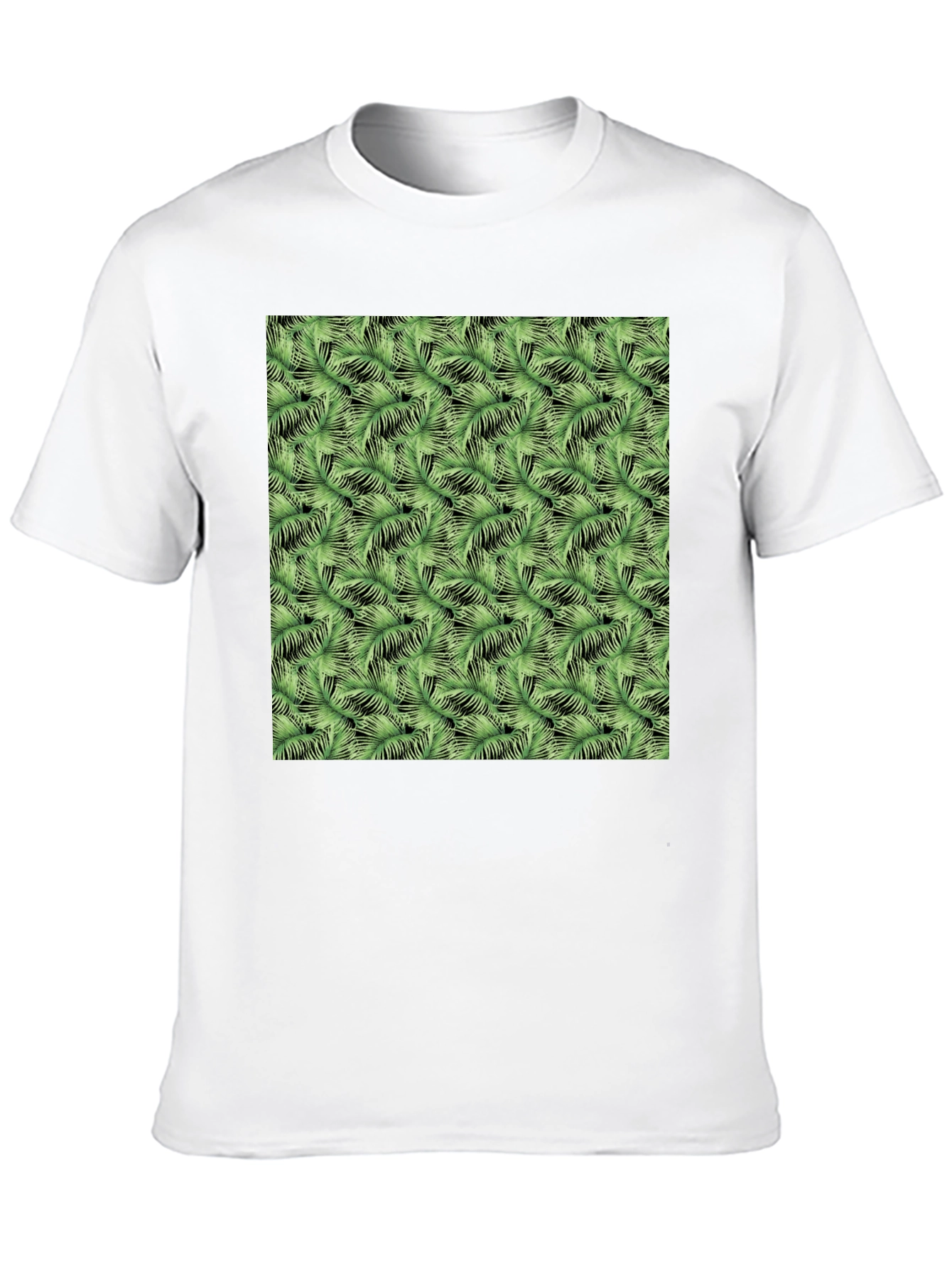 Black Tropical Green Leaf Print Black T-Shirt view 10