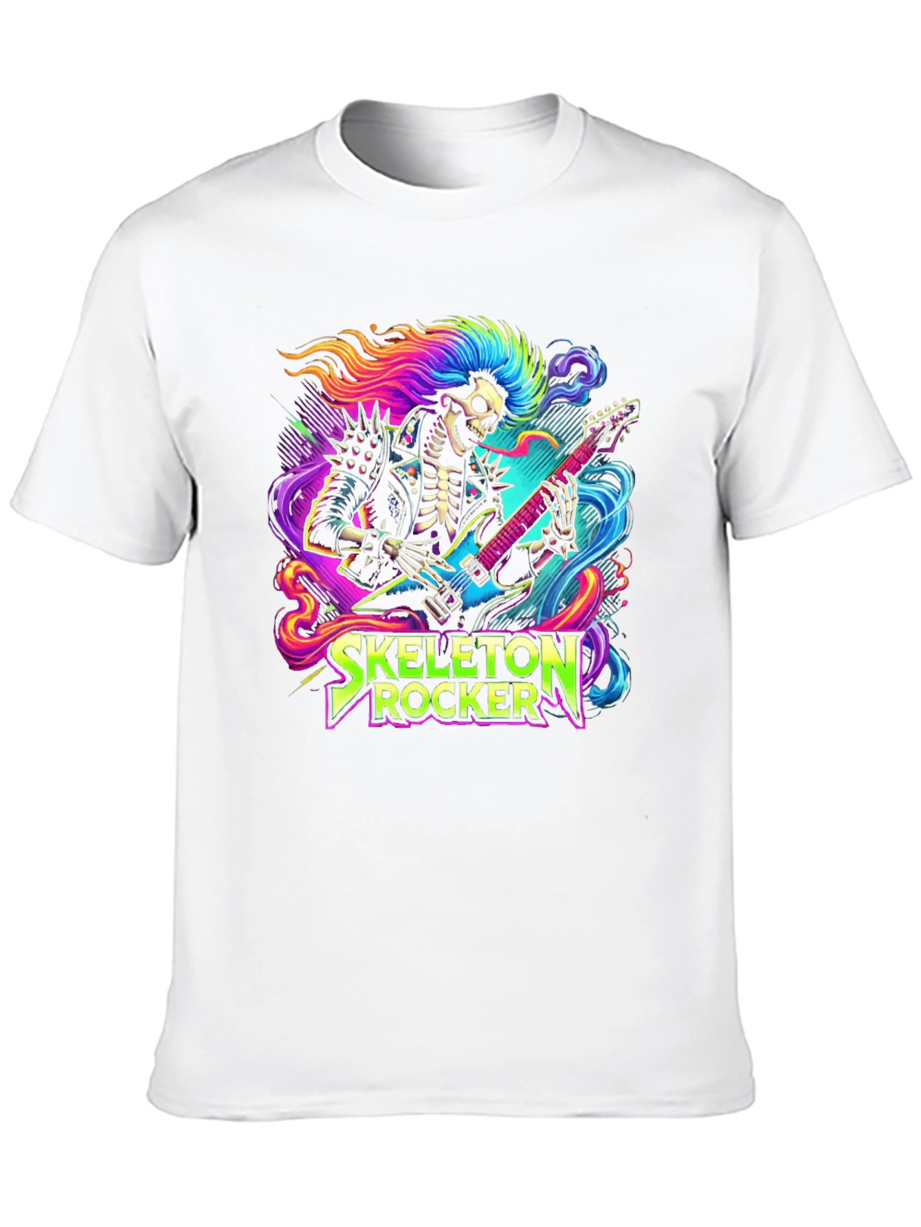 Black Skeleton Rocker T-Shirt - Neon Punk Design view 10