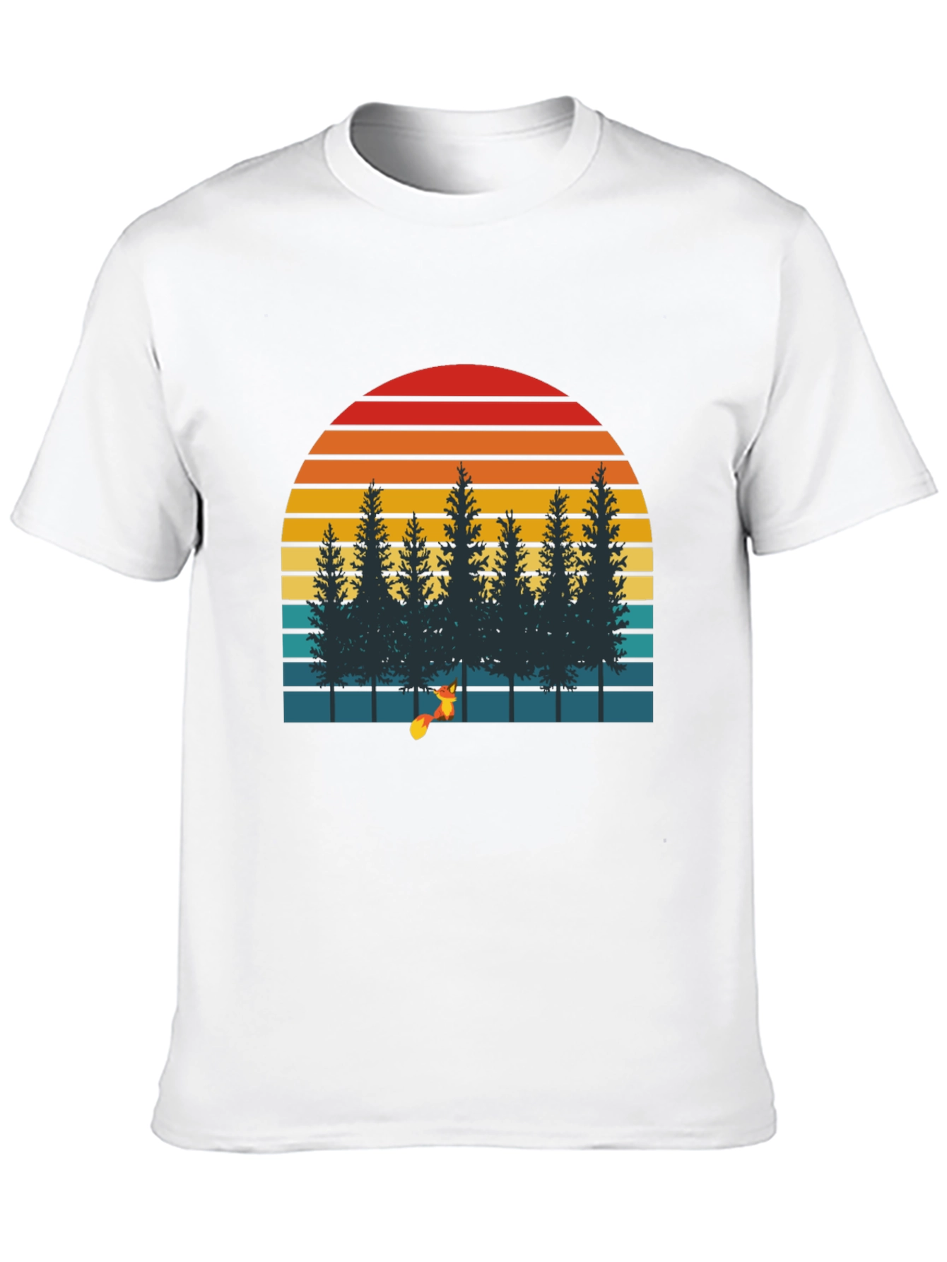 Black Retro Sunset Forest Fox Graphic T-Shirt view 10