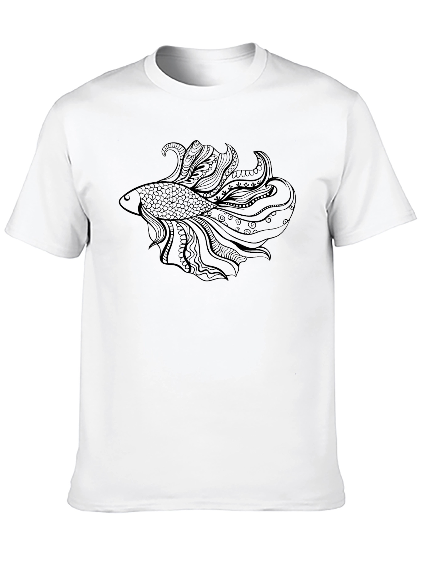 Black Men's Black T-Shirt with Ornamental Fish Design view 10