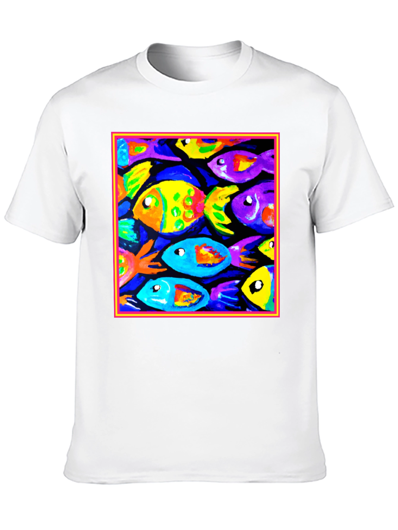 Black Colorful Fish Art Graphic T-Shirt view 10