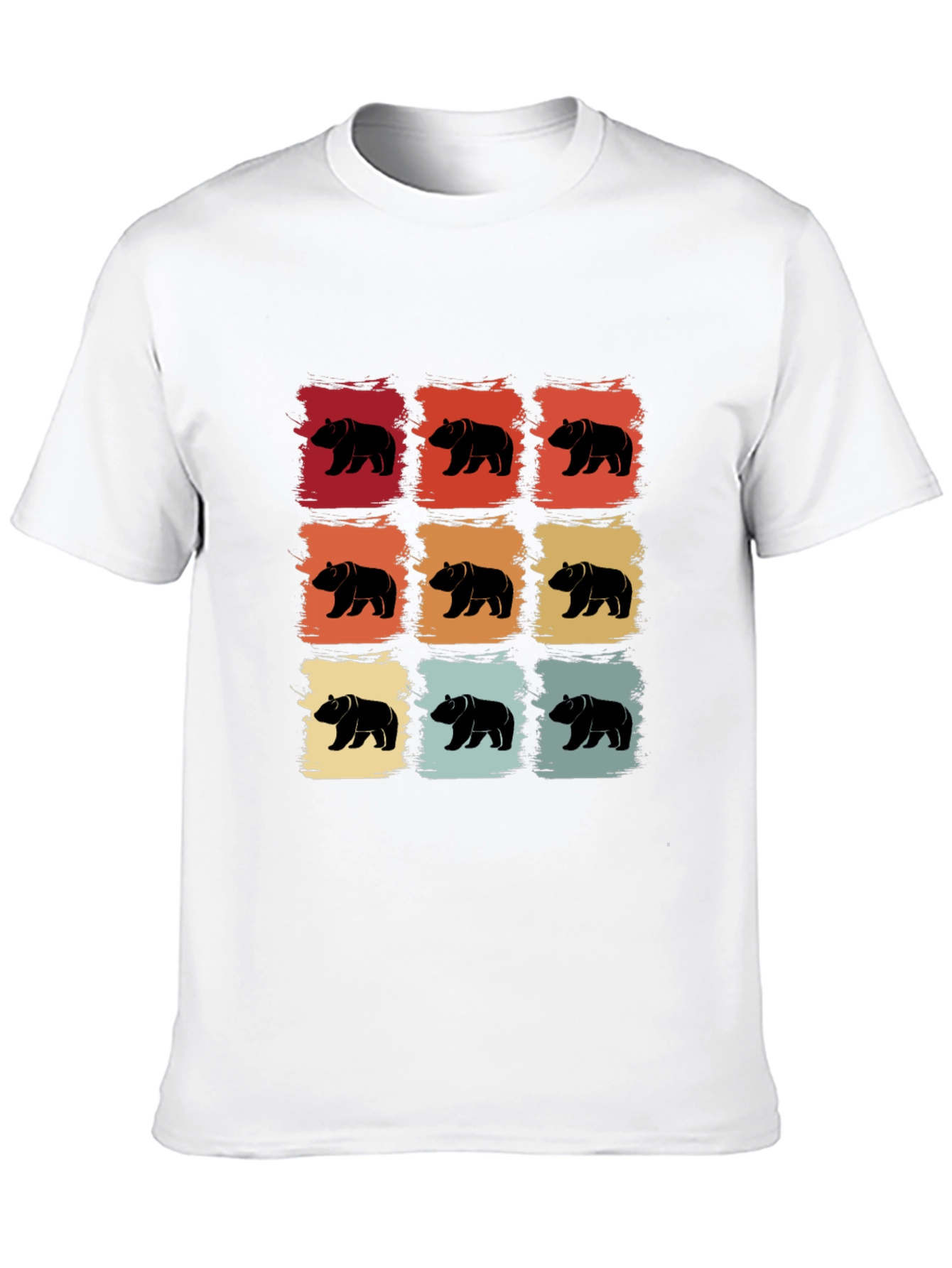 Black Retro Bear Pattern T-Shirt - Cool Graphic Tee view 10