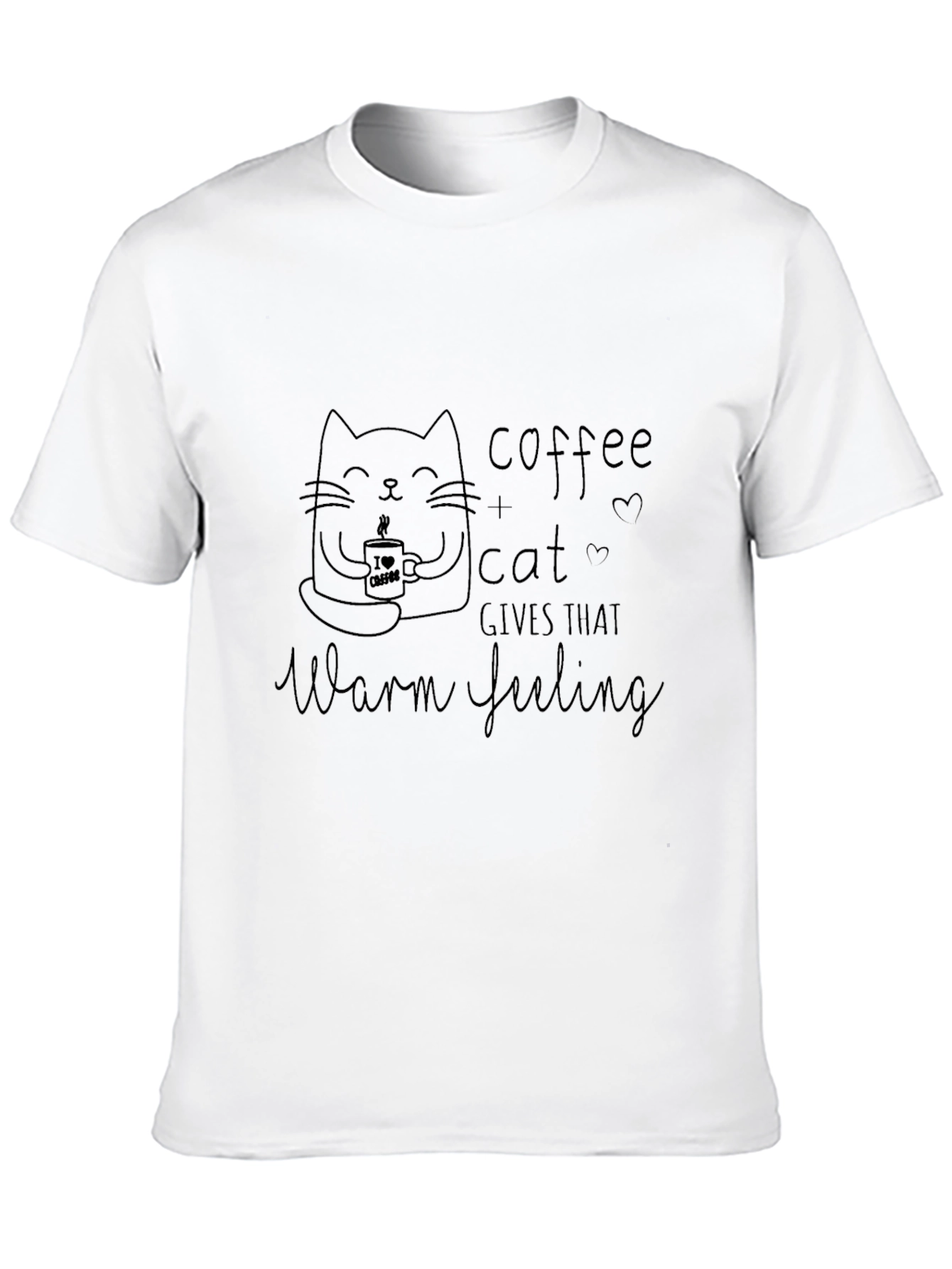 Black Coffee & Cat Warm Feeling Black T-Shirt view 10