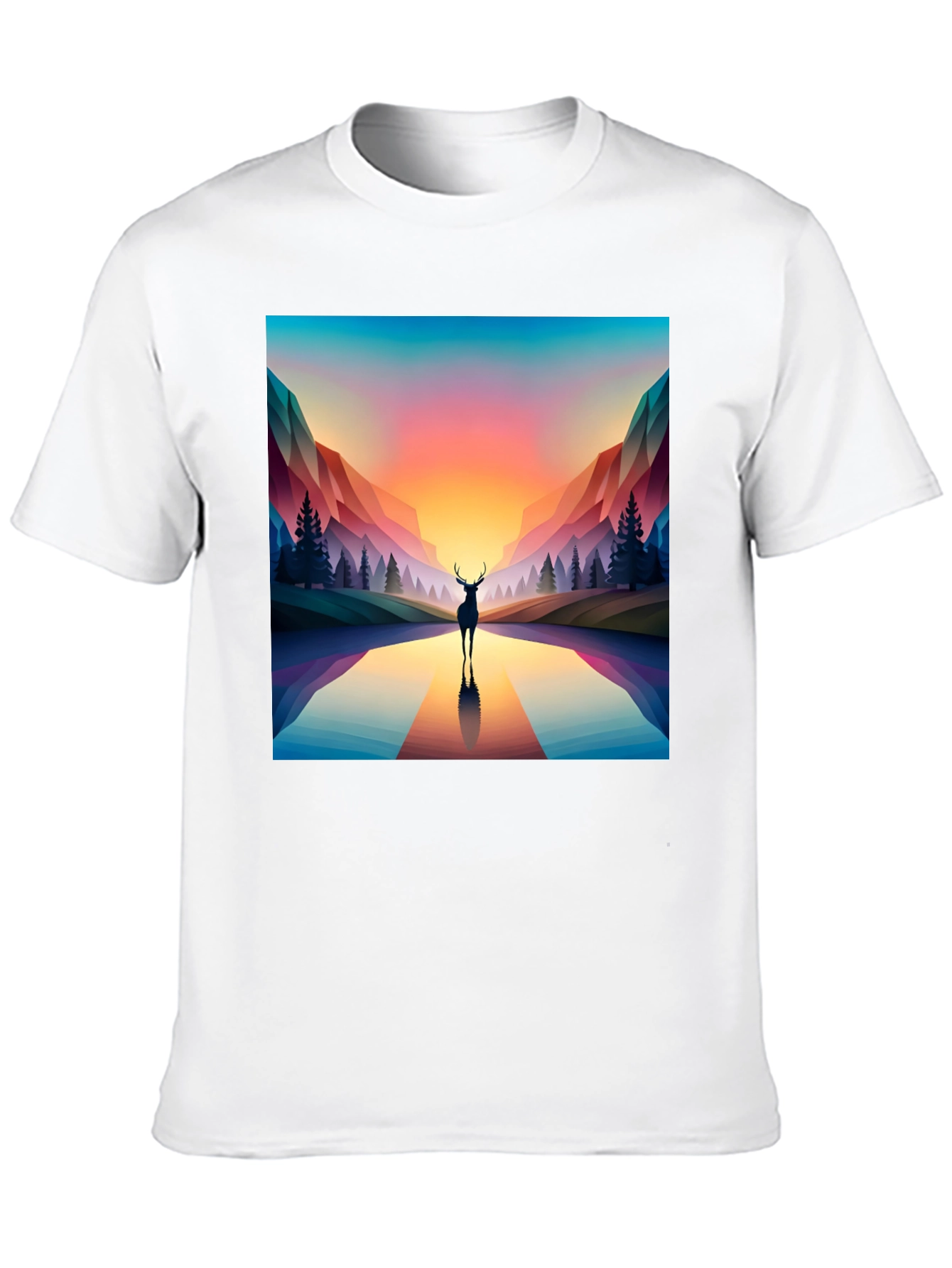 Black Deer Silhouette Geometric Graphic Tee - Black view 10