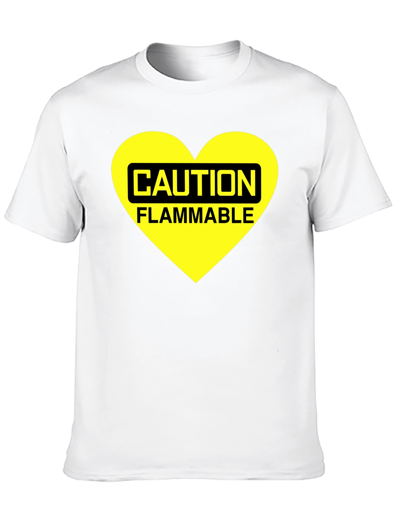 Black Caution Flammable Heart T-Shirt - Black Cotton Blend Tee view 10