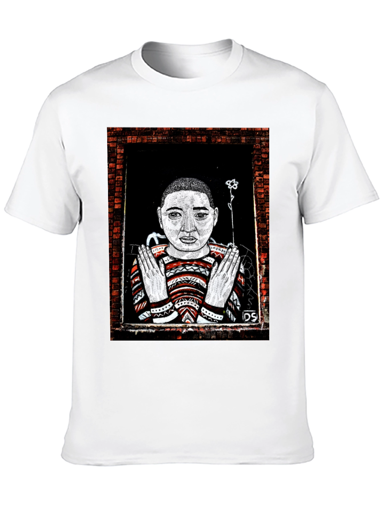 Black Unique Graphic Print Tee - Artistic Portrait Design view 10