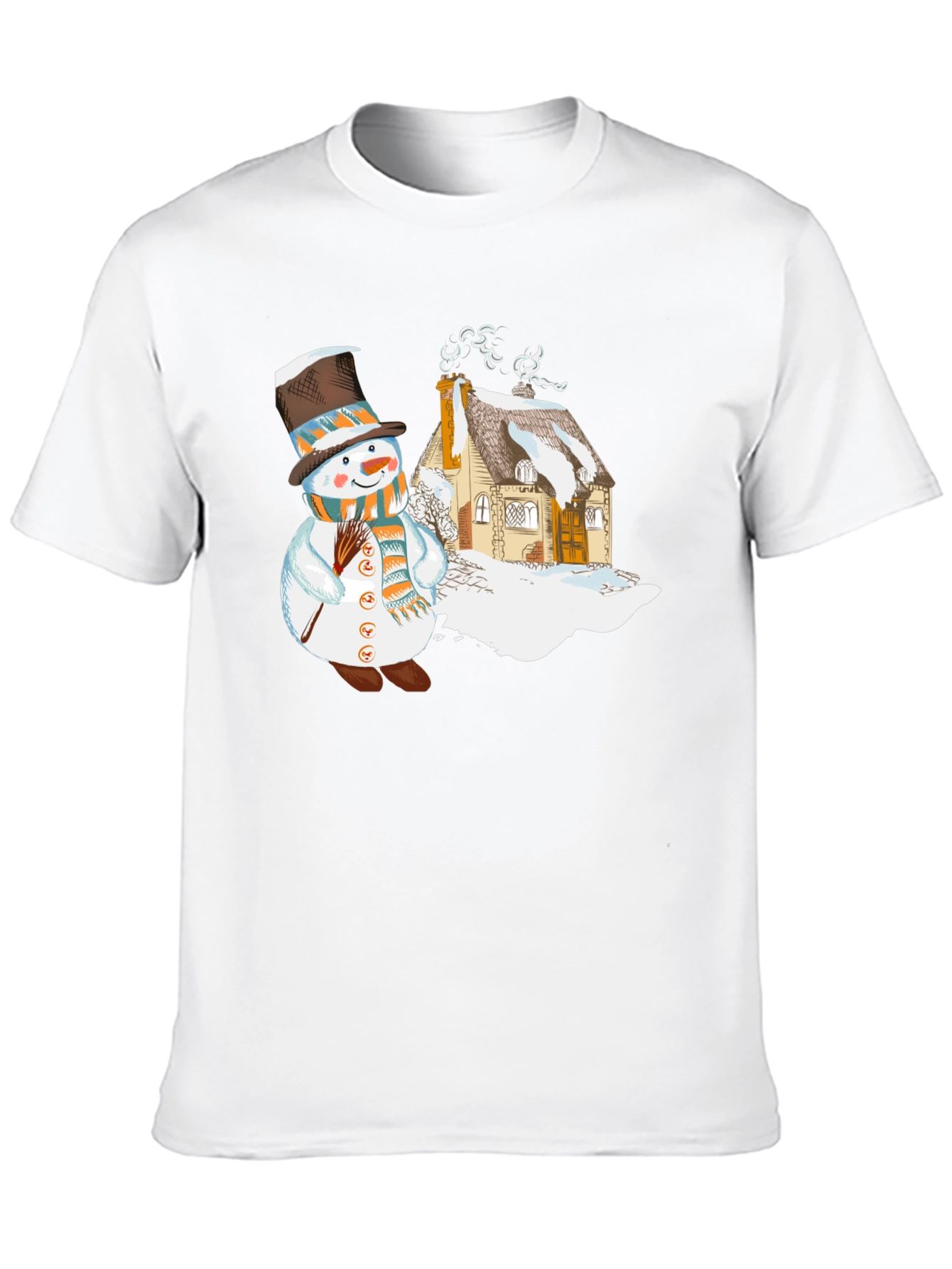 Black Snowman & Cottage Graphic T-Shirt view 10