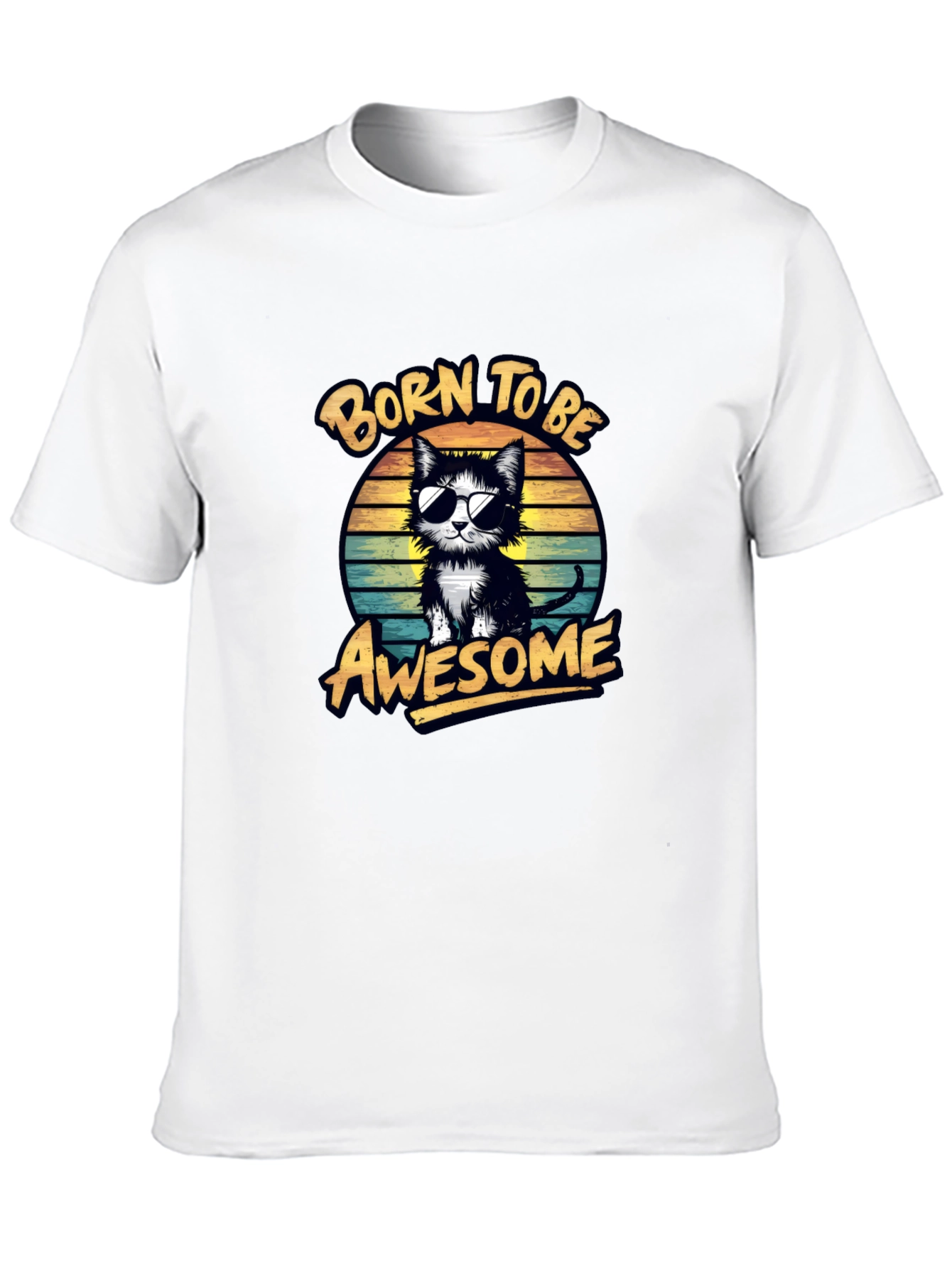 Black Born to be Awesome Cat Graphic Tee view 10