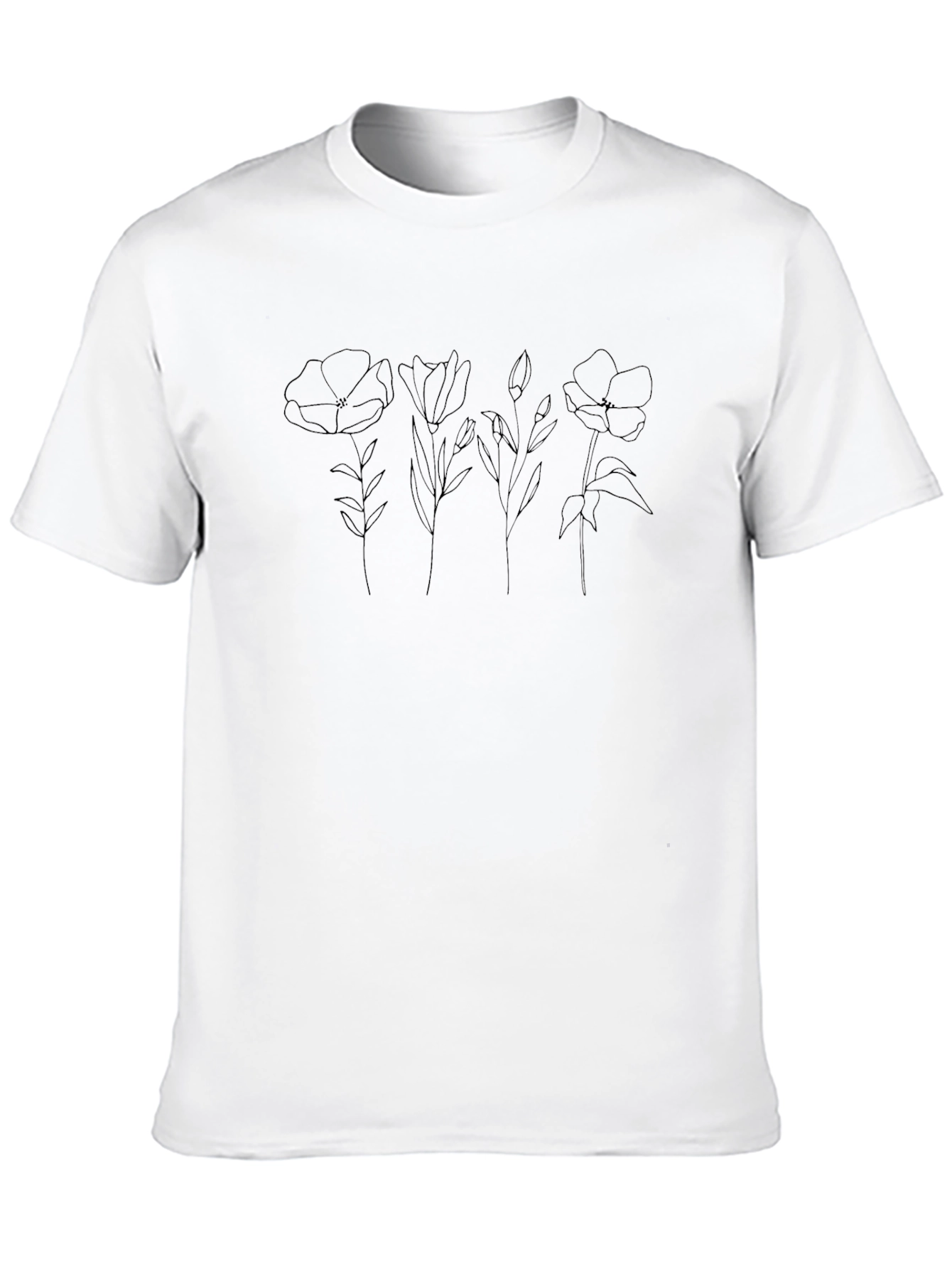 Black Minimalist Floral Line Art Black T-Shirt view 10