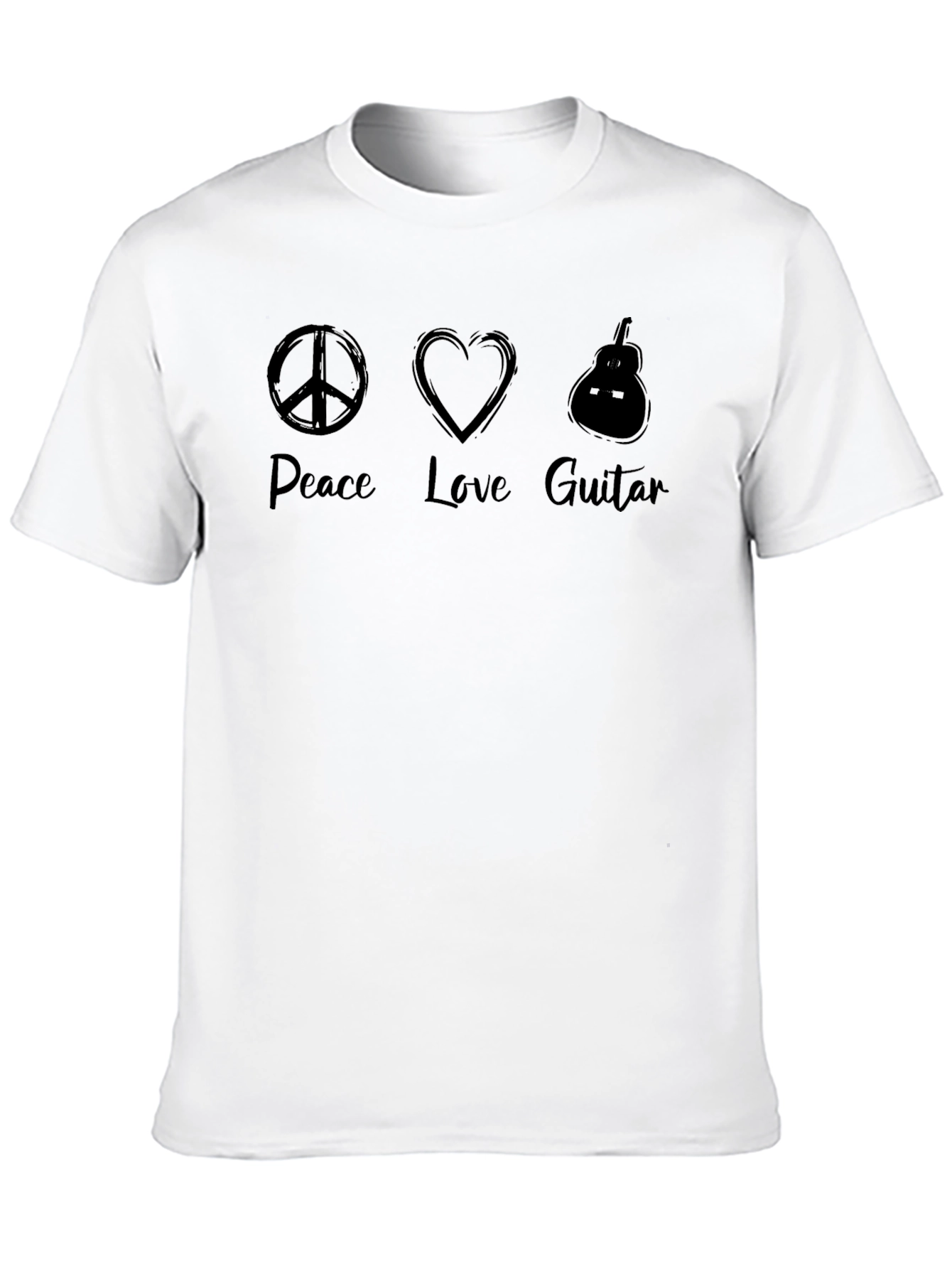 Black Peace Love Guitar Men's Black Graphic Tee view 10