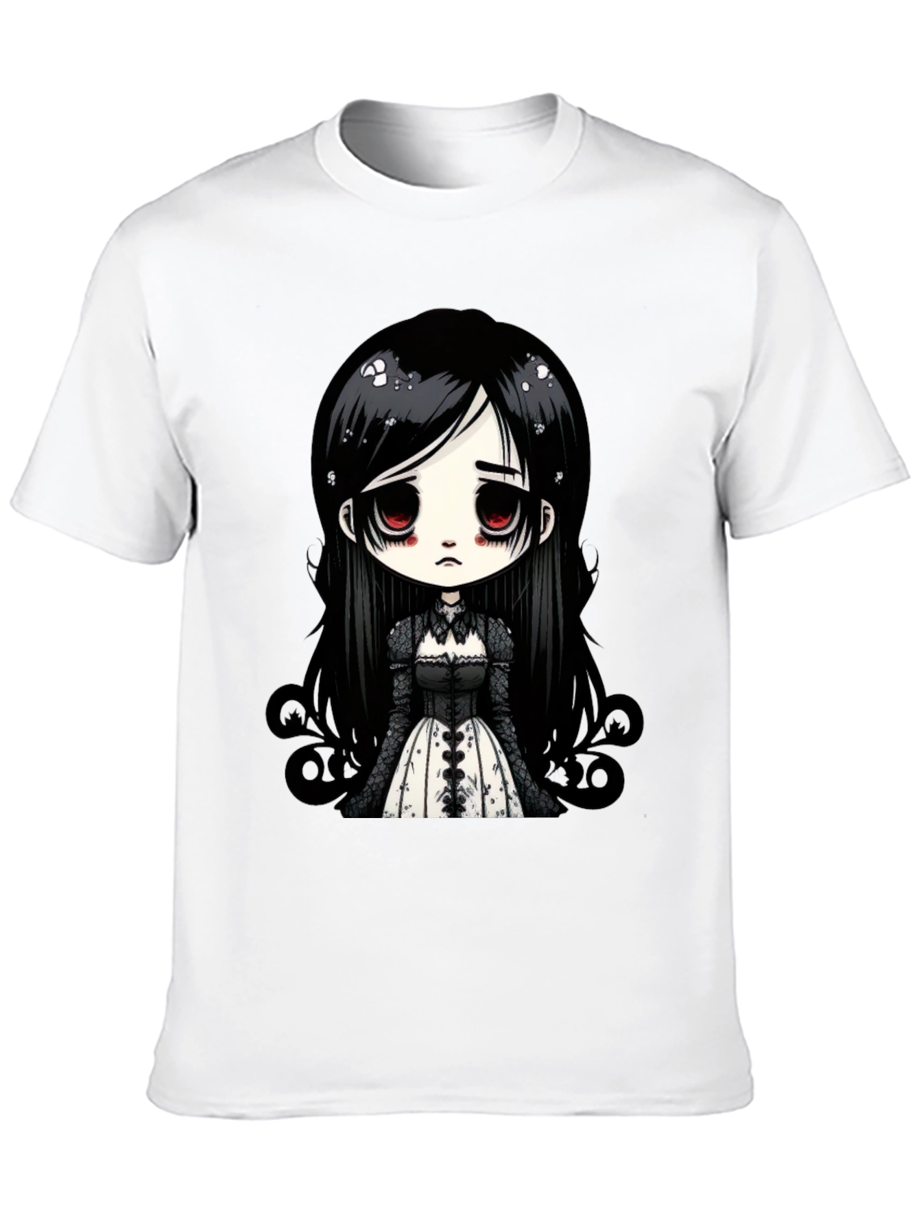 Black Gothic Doll T-Shirt - Emo Anime Style Black Tee view 10