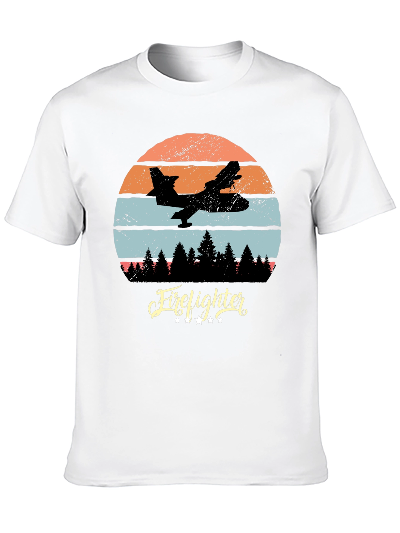 Black Firefighter Plane Retro T-Shirt view 10
