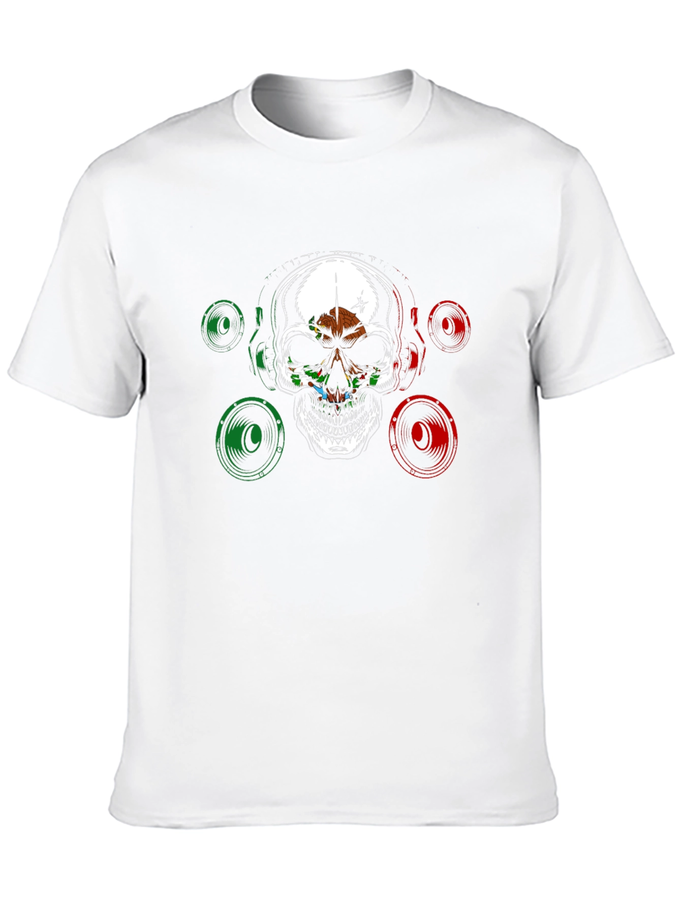 Black Skull & Speaker Graphic Tee - Mexican Flag Design view 10