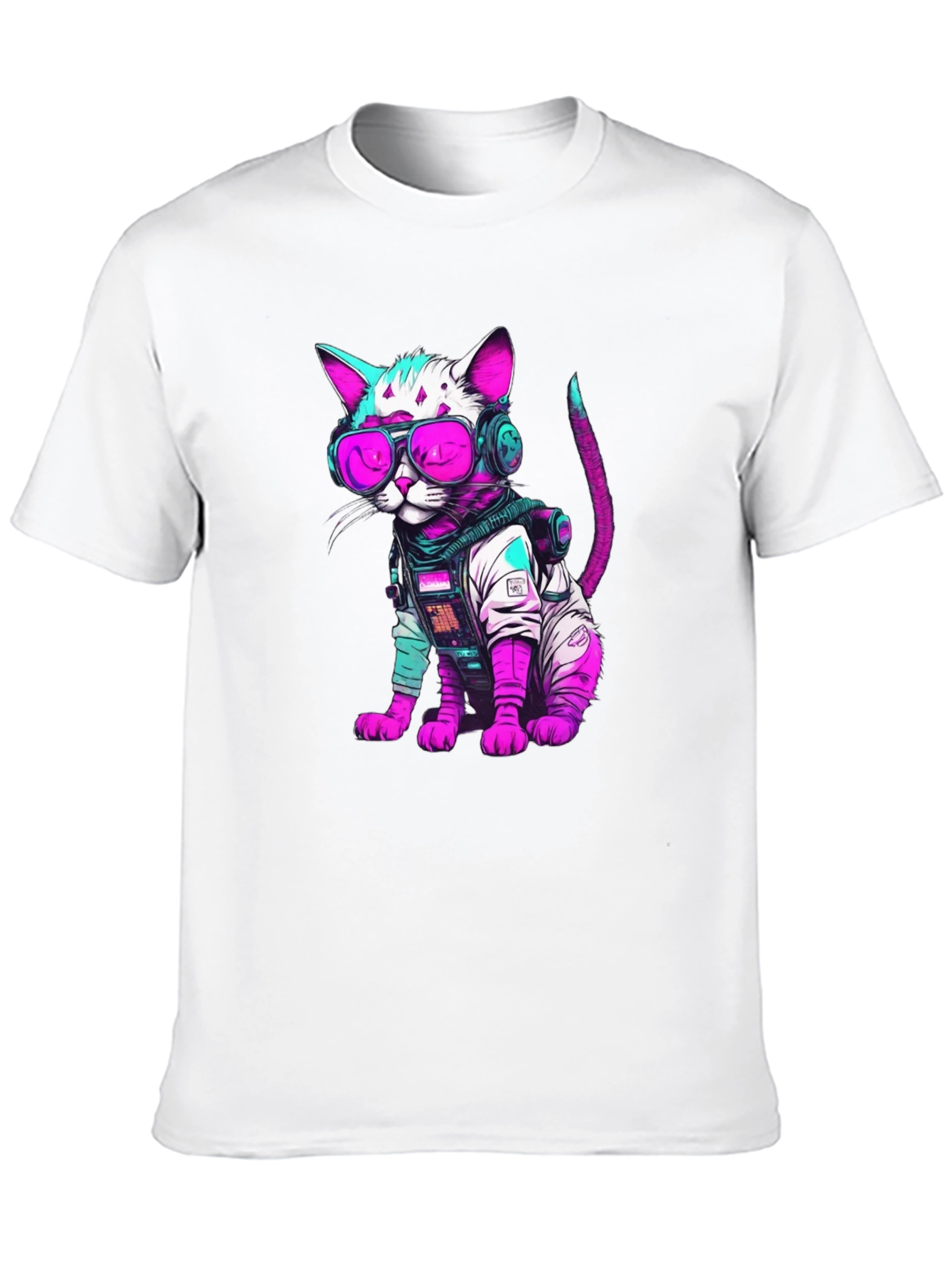 Black Cyberpunk Cat T-Shirt - Futuristic Feline Fashion view 10