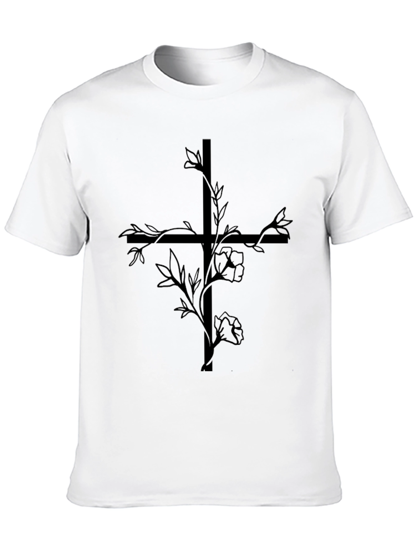 Black Floral Cross Graphic Tee - Black Cotton Blend Shirt view 10