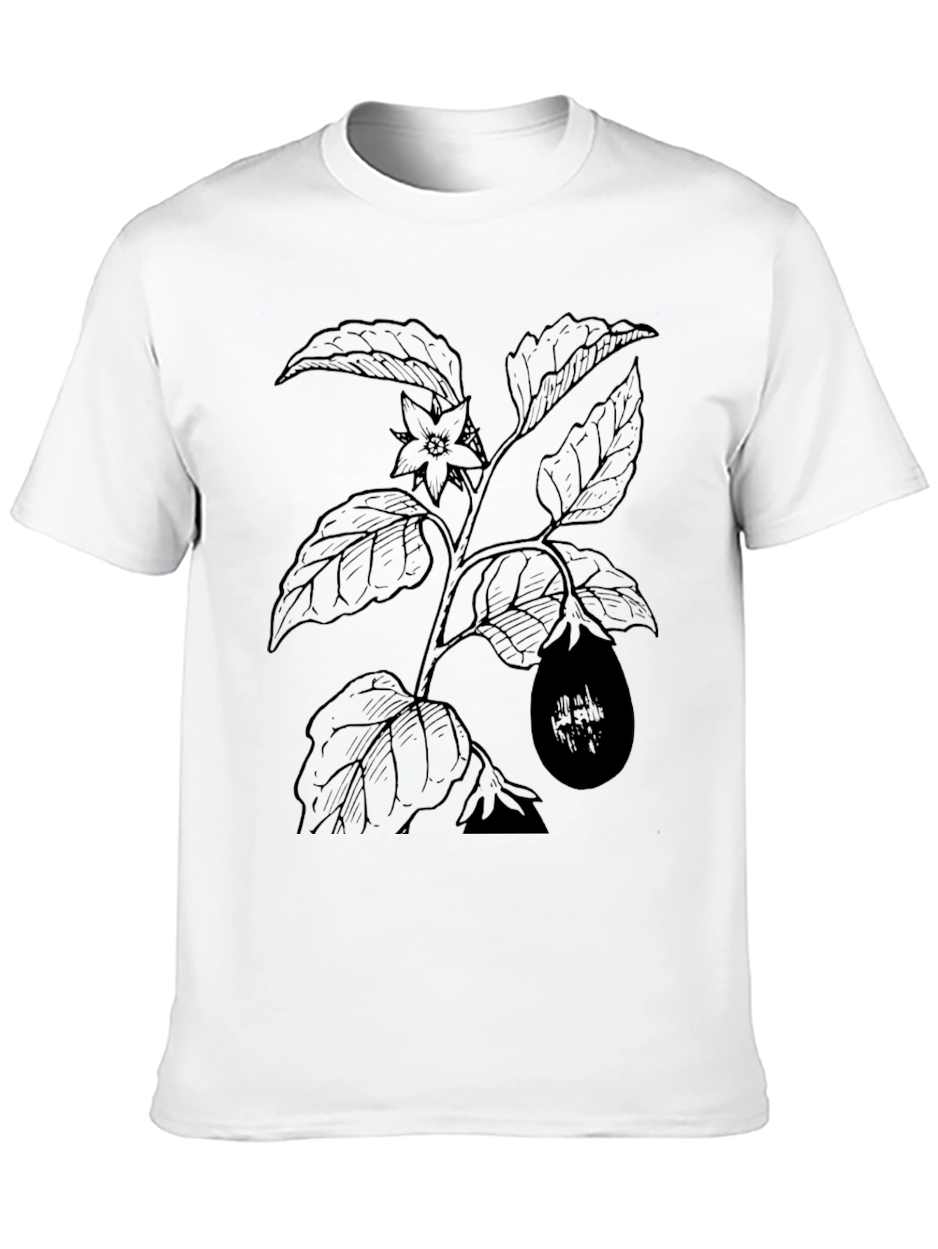 Botanical Eggplant Print Black T-Shirt - 10