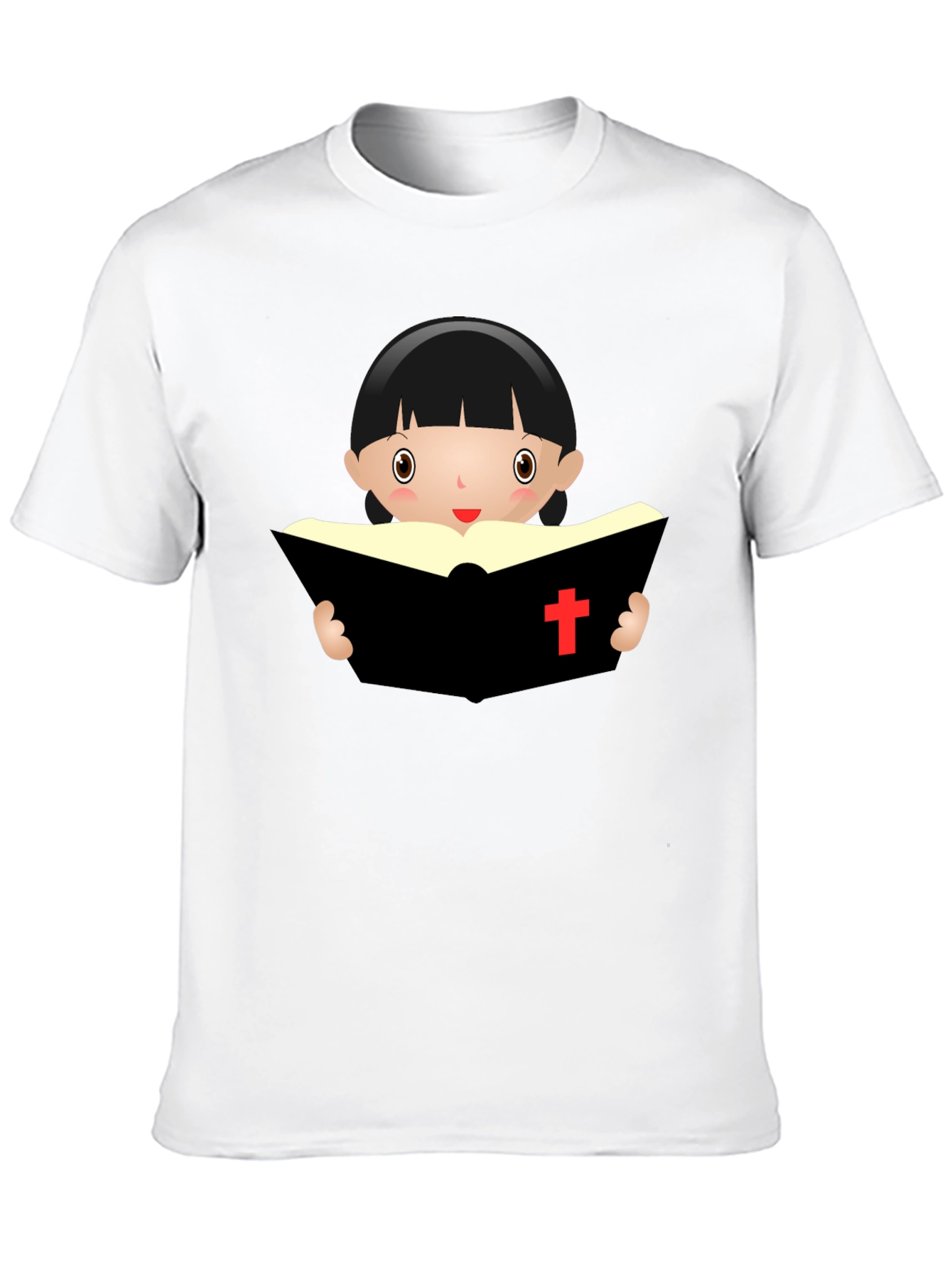 Black Cartoon Girl Reading Book - Black T-Shirt view 10