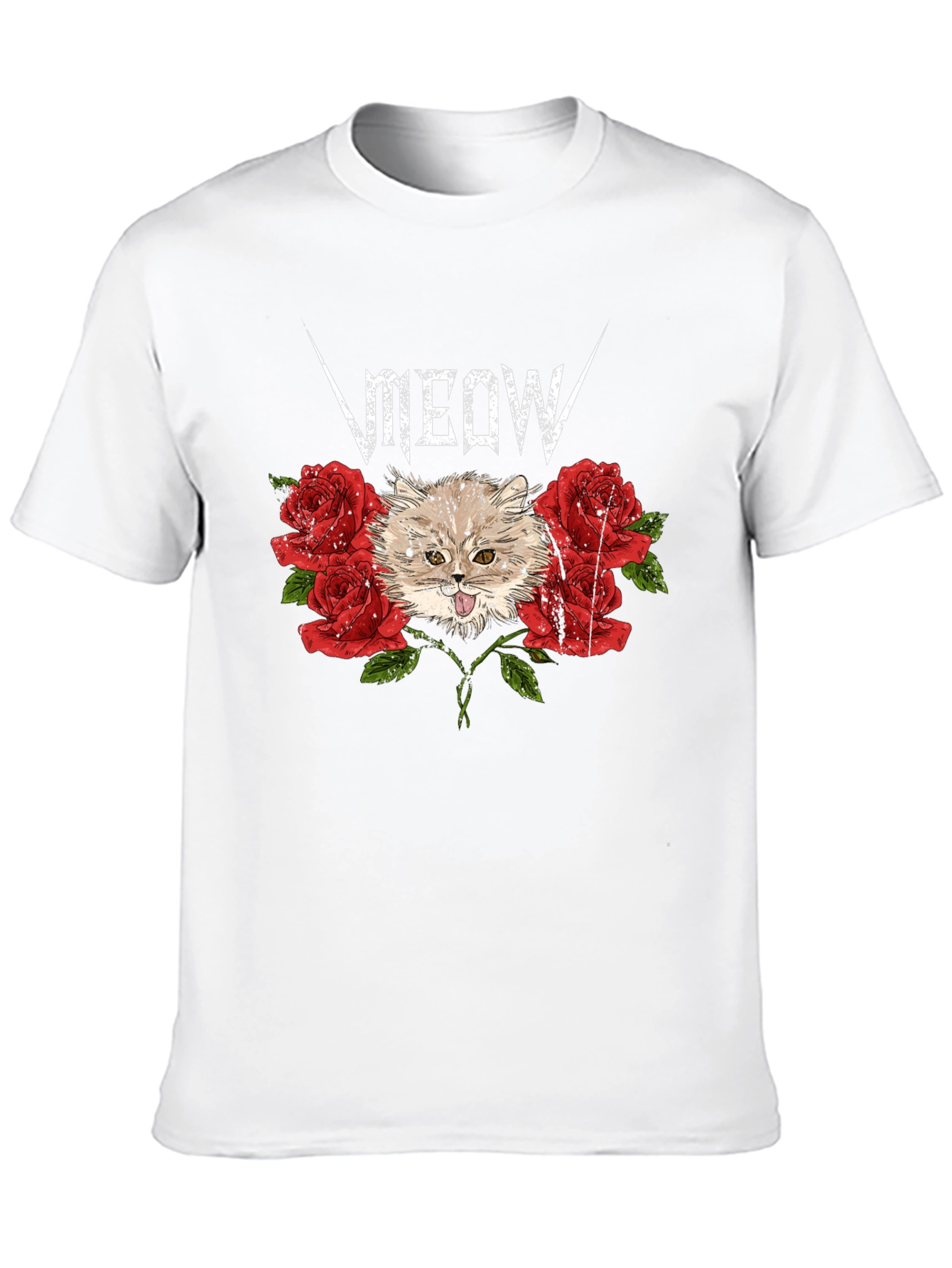 Black Meow Heavy Metal Cat & Roses Black T-Shirt view 10
