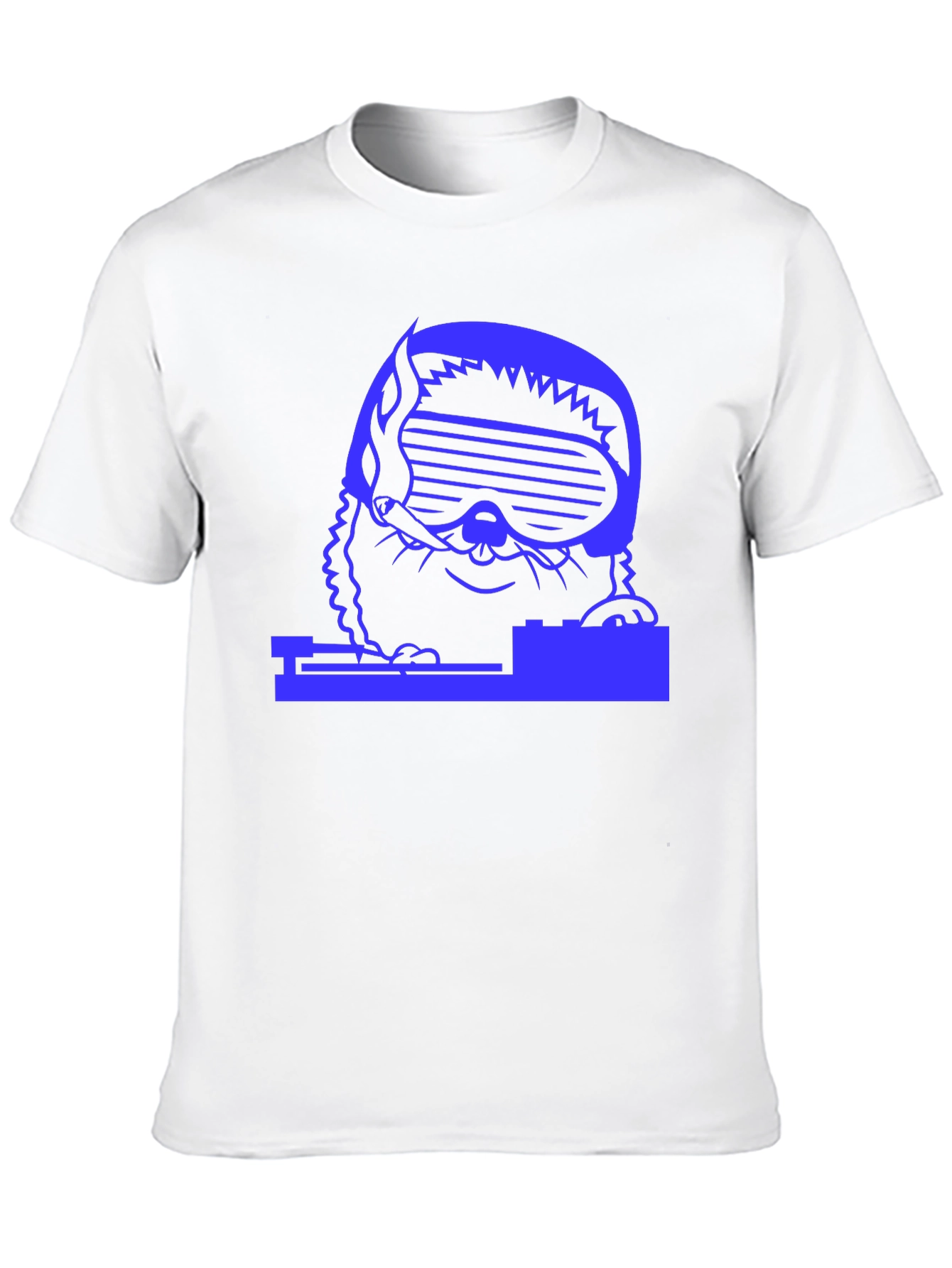 Black DJ Cat T-Shirt - Black Cotton Tee with Blue Graphic view 10