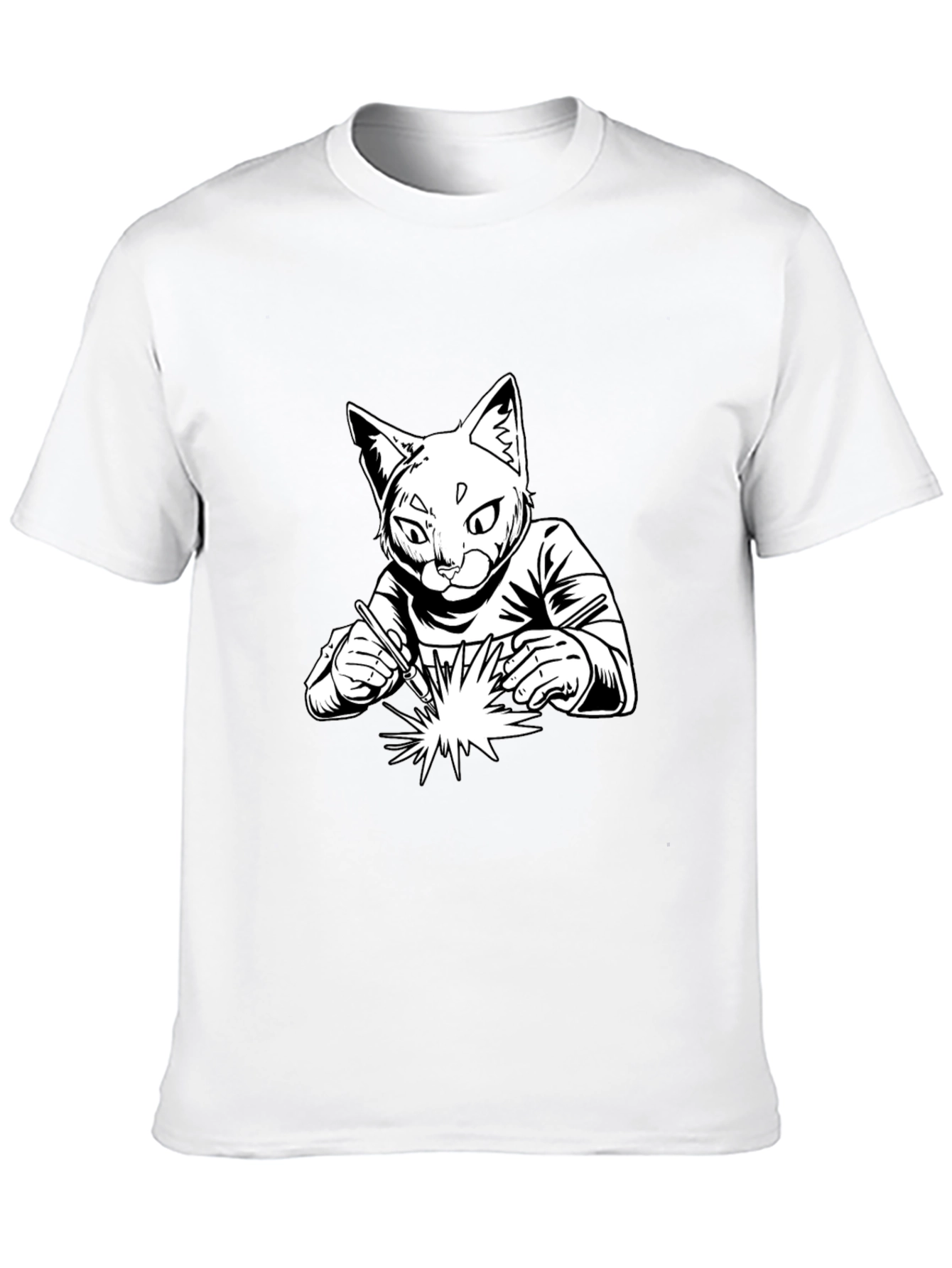 Black Welding Cat T-Shirt - Cool Graphic Tee view 10