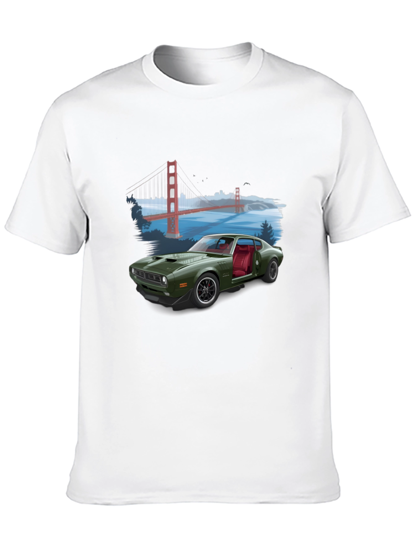 Black Retro Car & Bridge T-Shirt - Unique Graphic Tee view 10