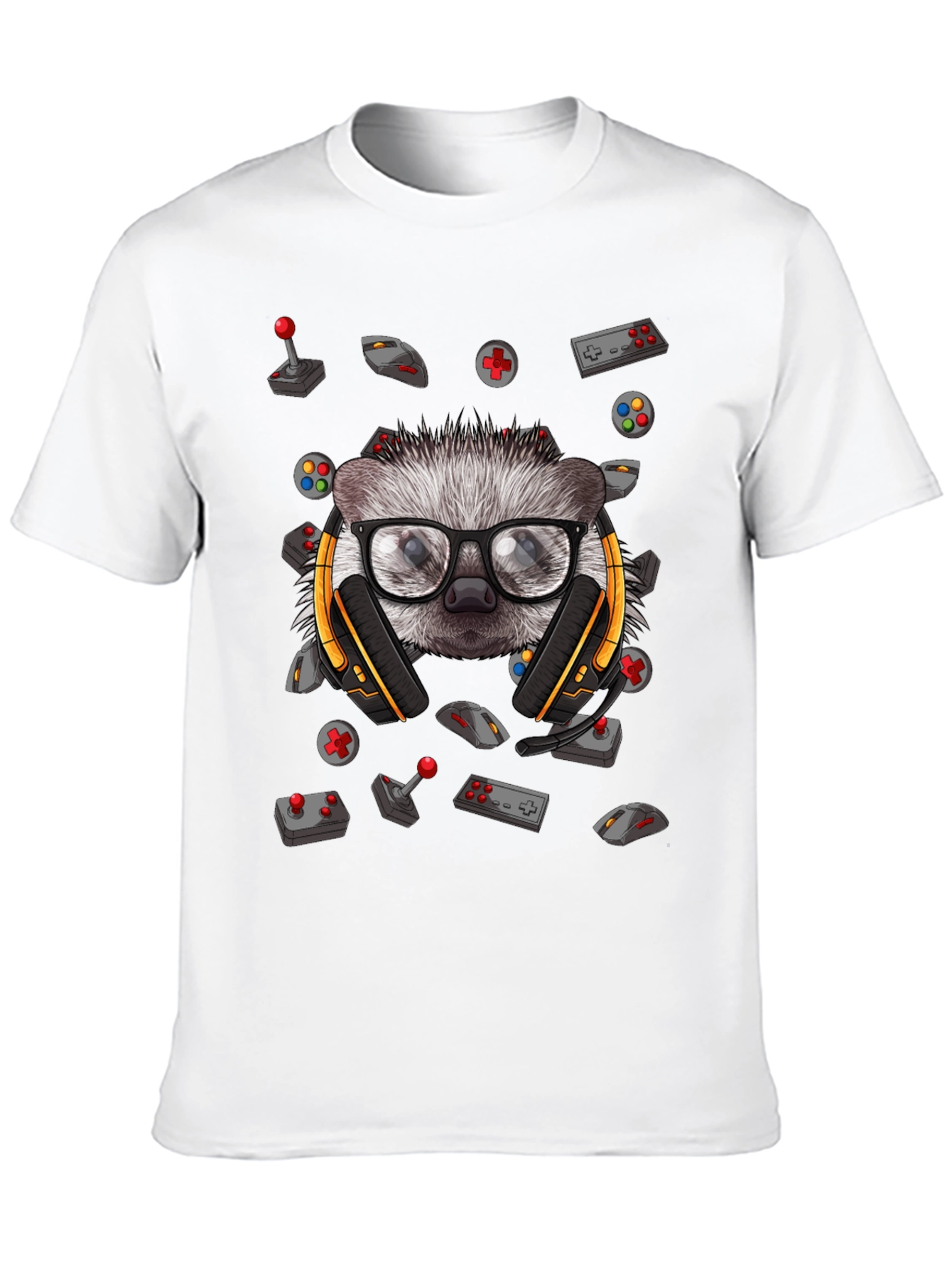 Black Gamer Hedgehog Graphic Tee - Black Cotton T-Shirt view 10