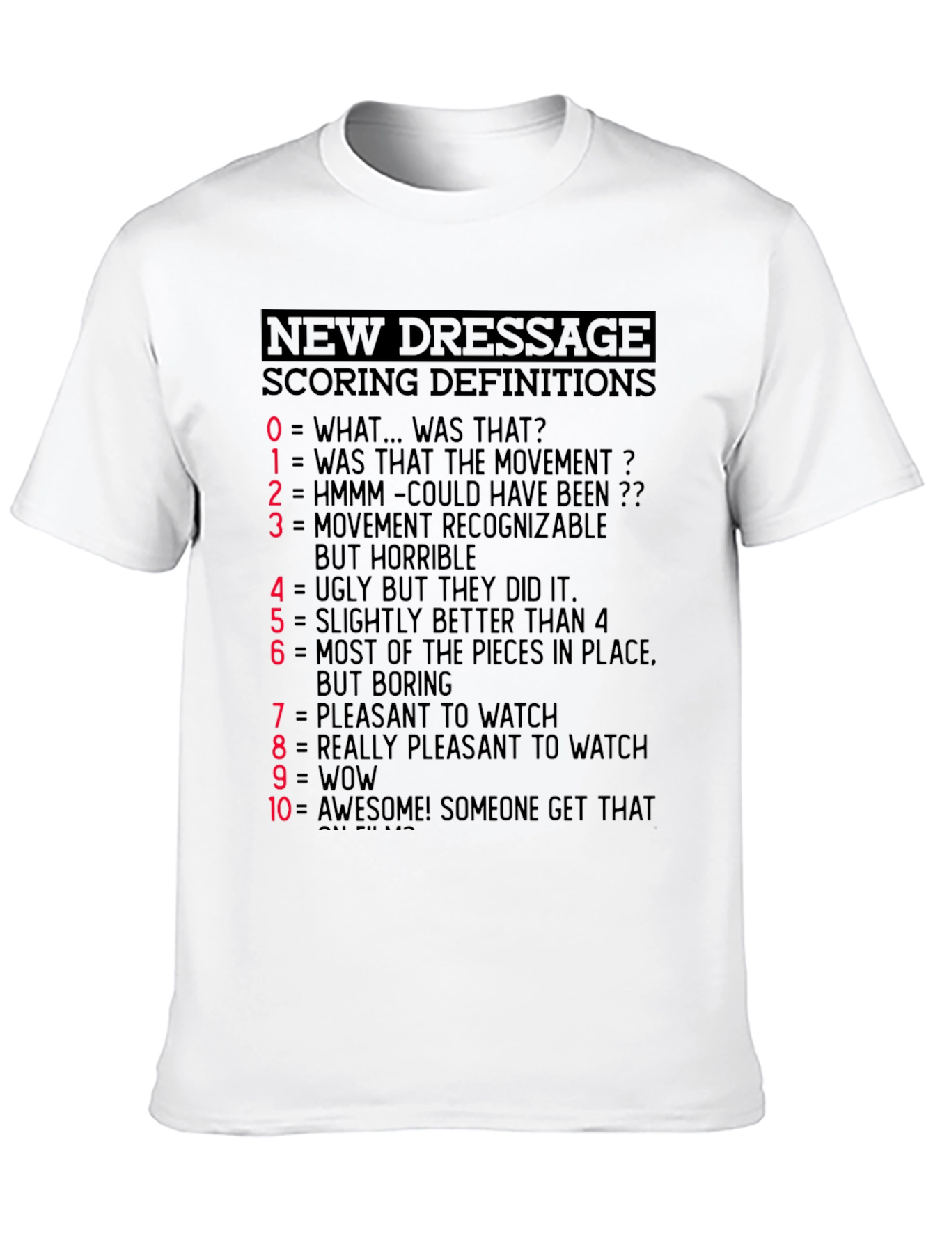 Black Dressage Scoring Definitions T-Shirt - Equestrian Humor Tee view 10