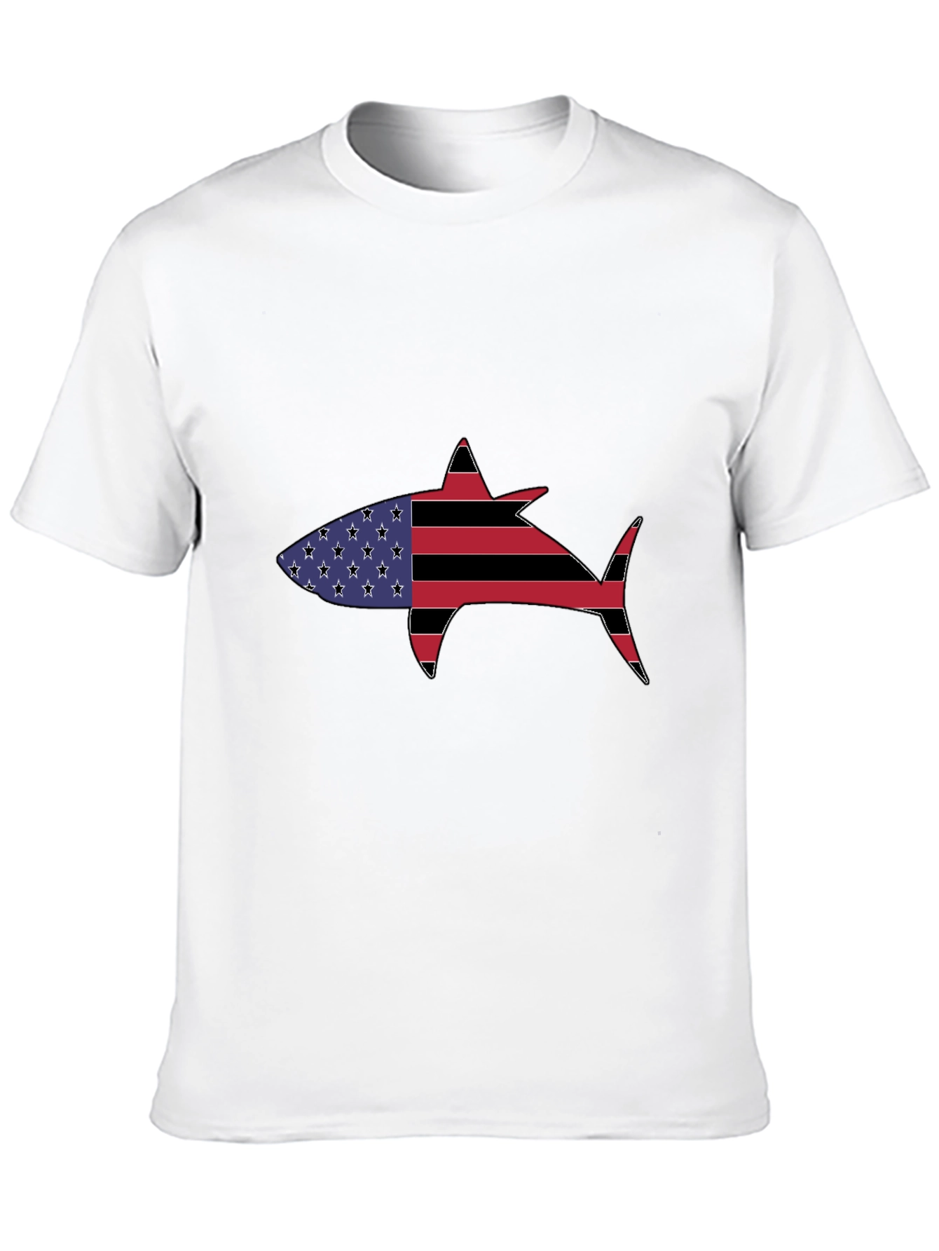 Black American Flag Shark Graphic T-Shirt view 10