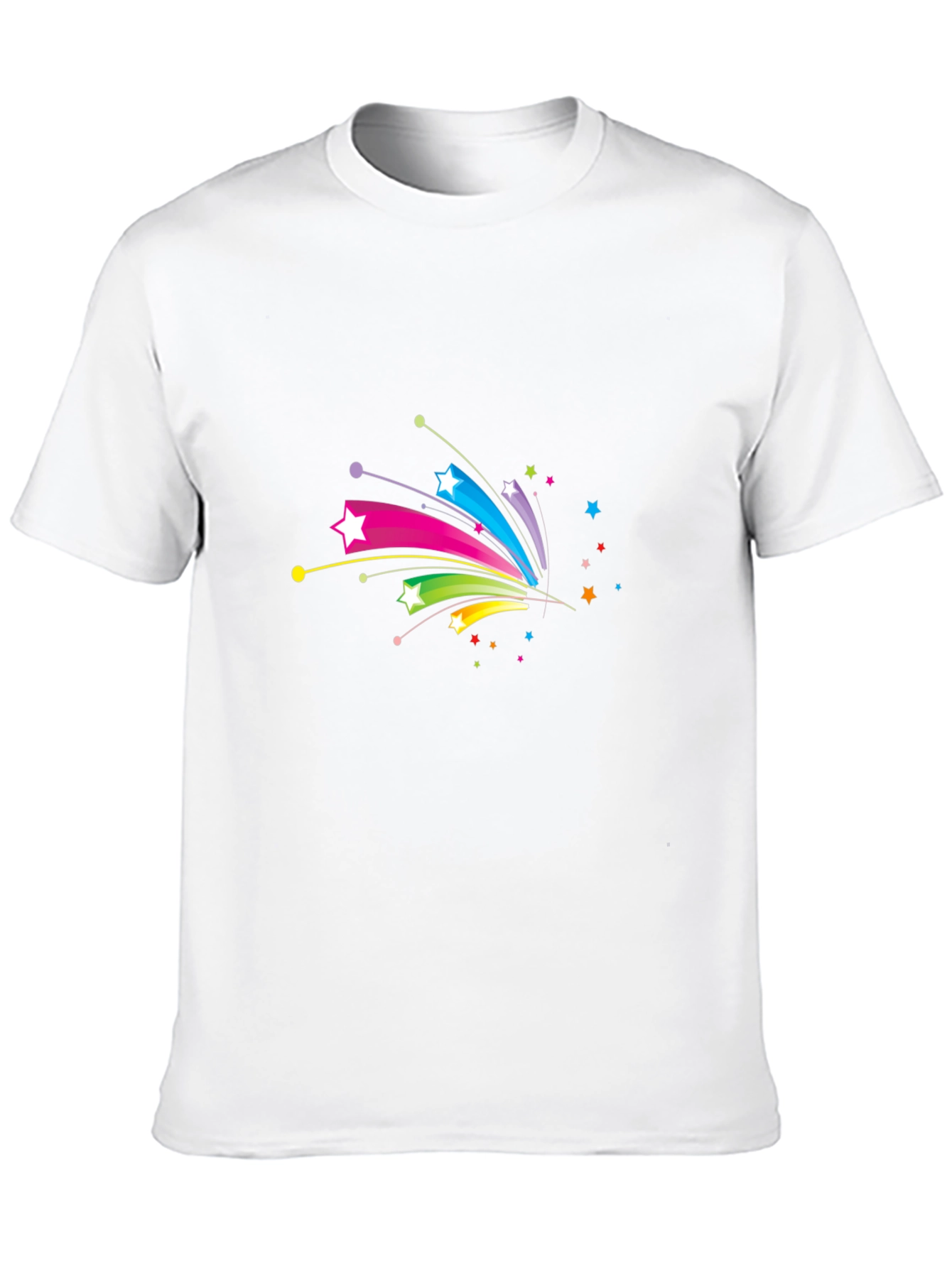 Black Men's Black T-Shirt with Colorful Star Graphic view 10