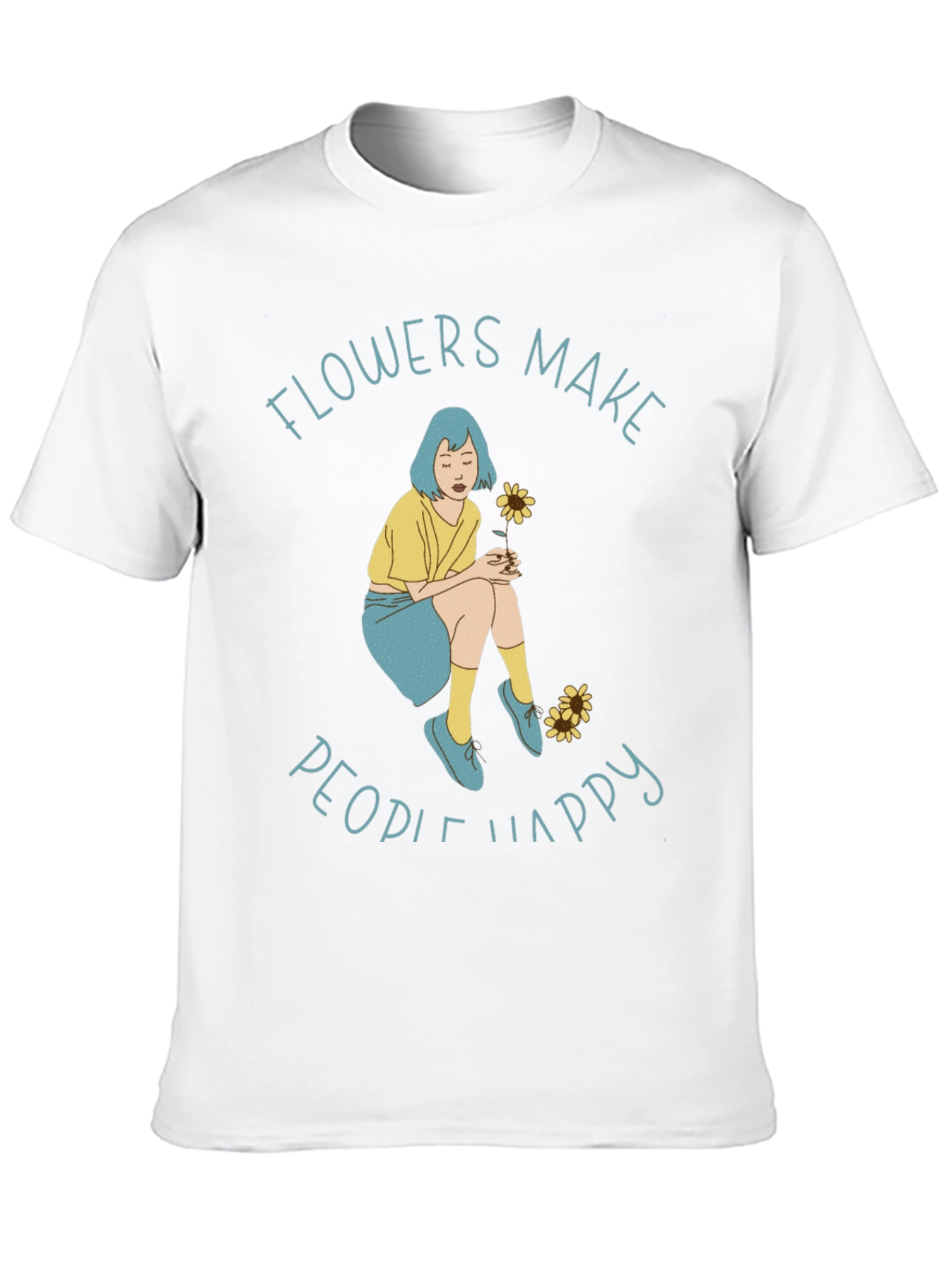 Black Flowers Make People Happy Graphic Tee view 10