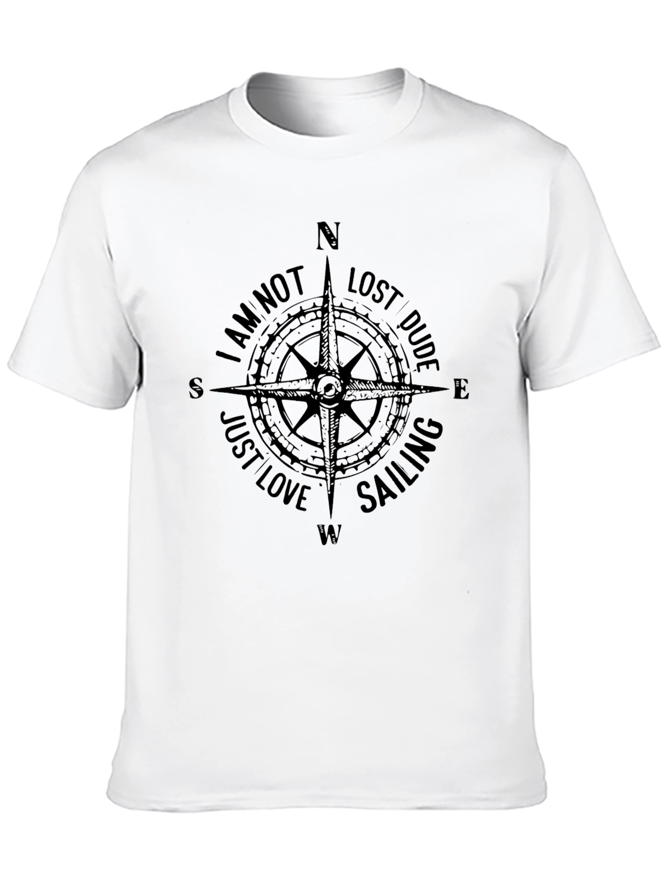 Black Nautical Compass T-Shirt - Not Lost, Just Love Sailing view 10