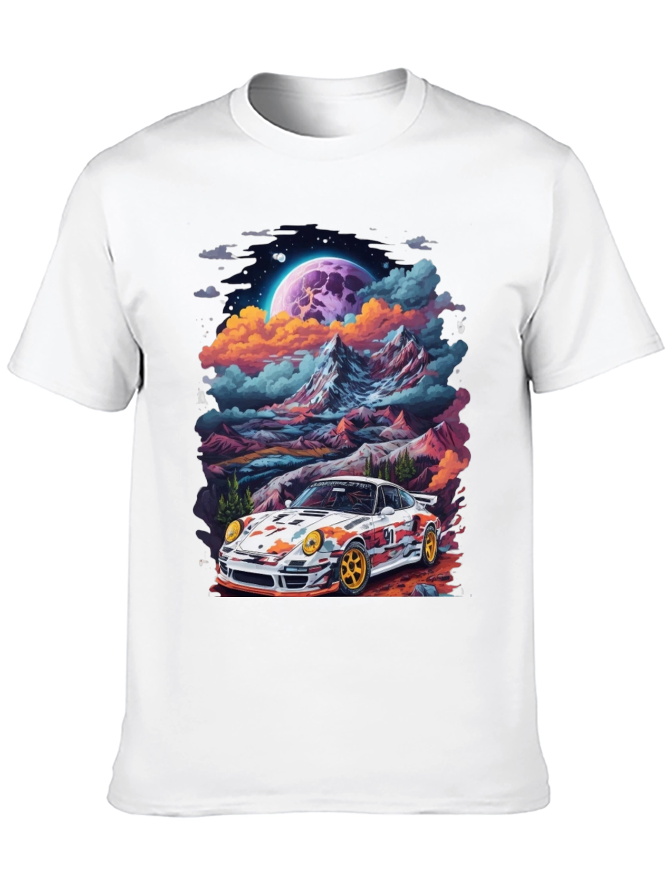Black Retro Racer T-Shirt: Car & Mountain Design view 10