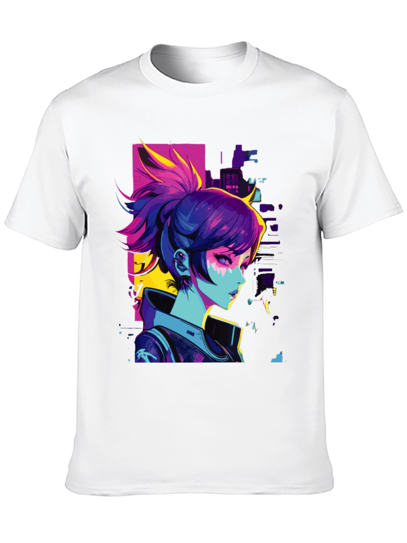 Black Cyberpunk Anime Girl Graphic Black T-Shirt view 10