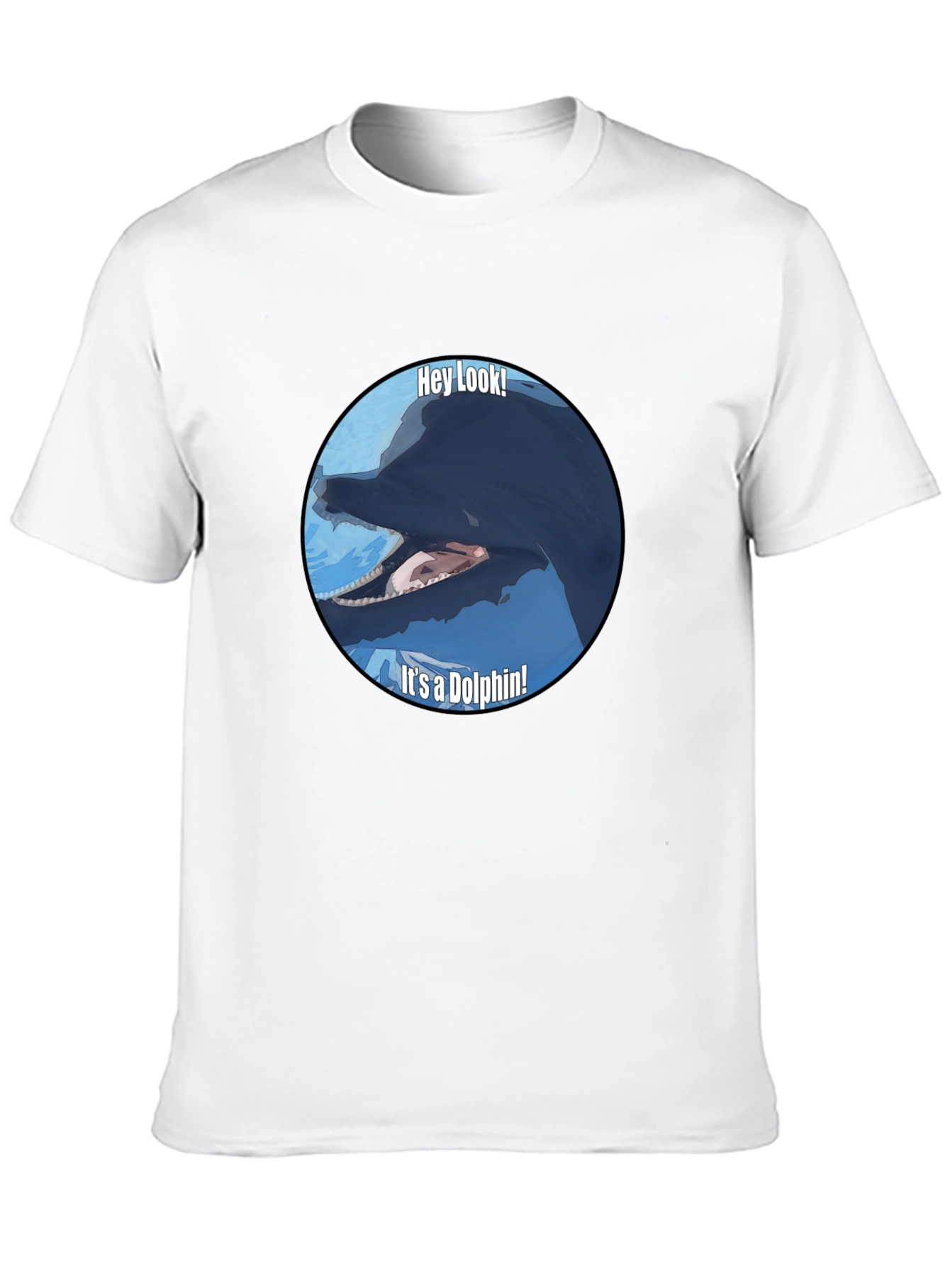 Black Funny Dolphin Graphic Print T-Shirt - Black view 10