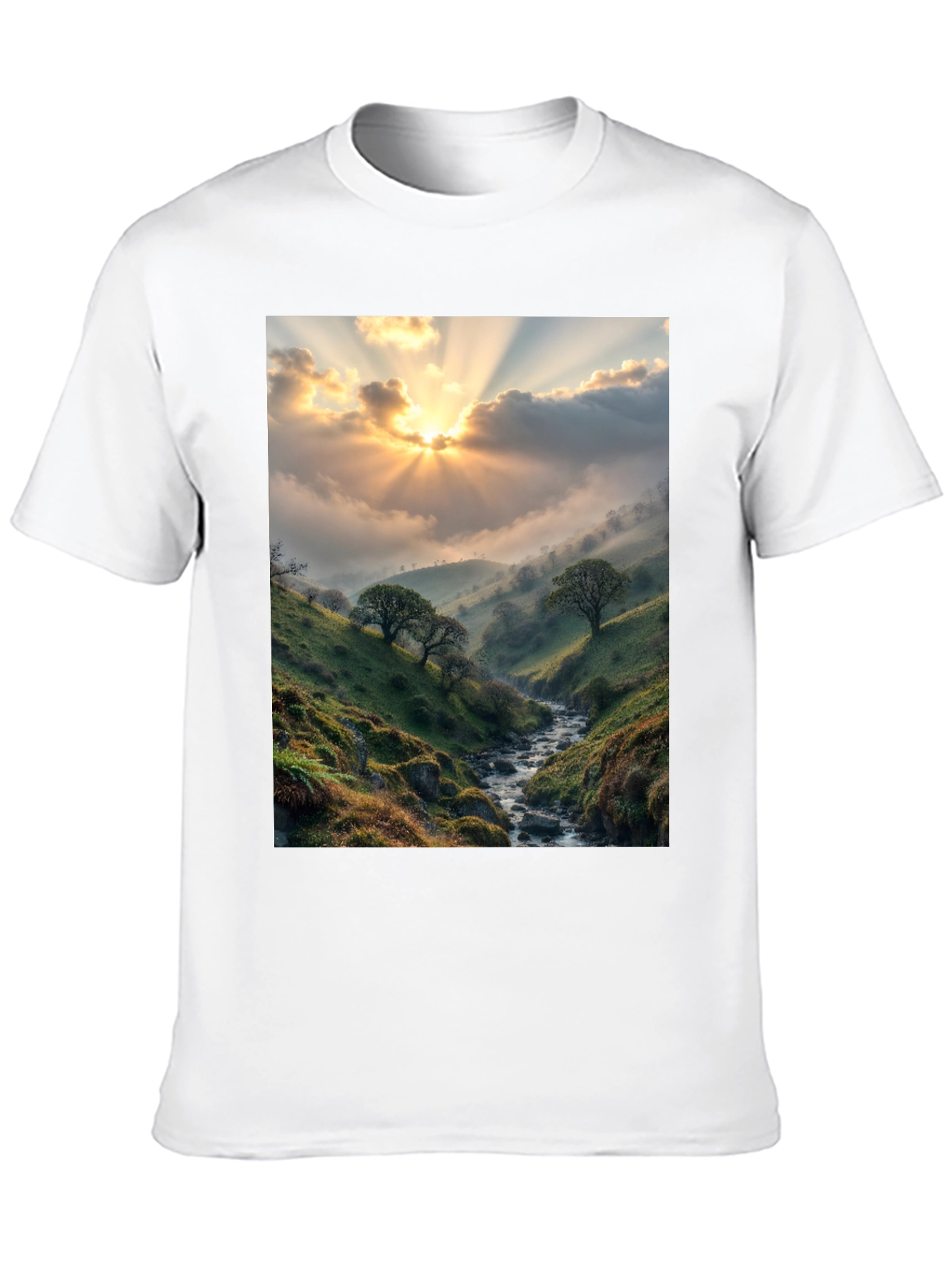 Black Sunlit Valley T-Shirt - Nature Scenery Tee view 10