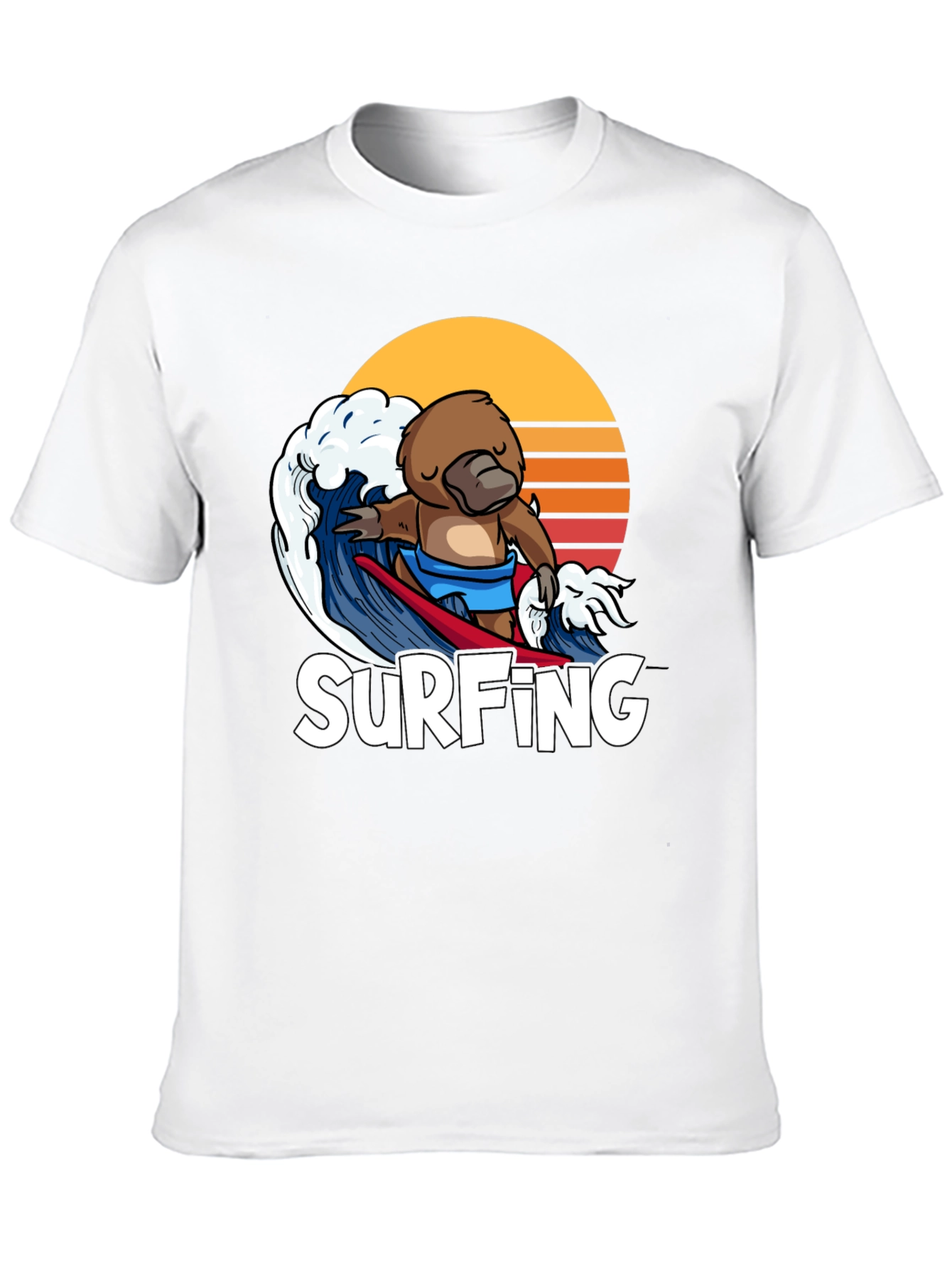 Black Surfing Platypus T-Shirt - Retro Wave Design view 10