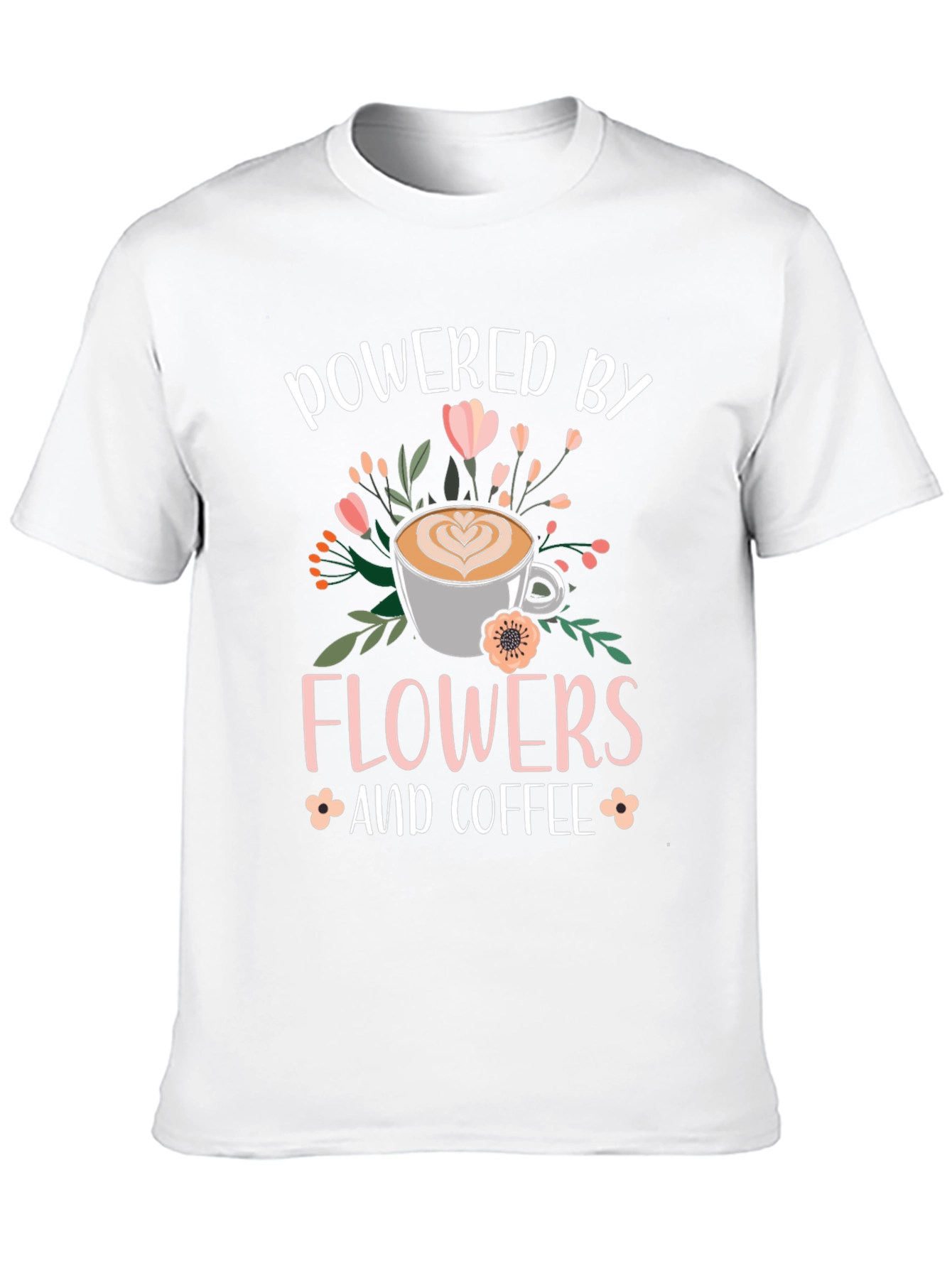 Black Powered By Flowers and Coffee Graphic Tee view 10