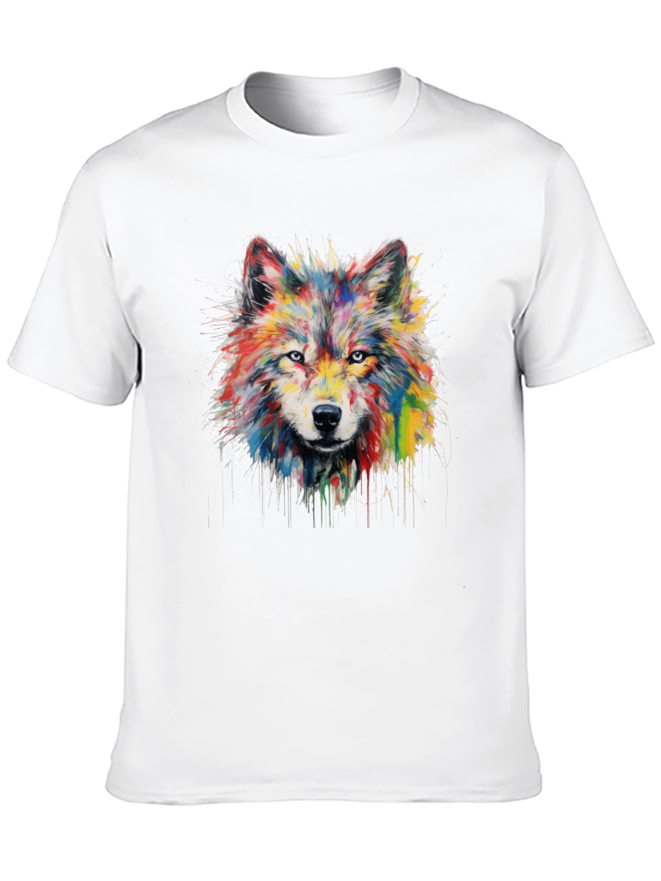 Black Colorful Watercolor Wolf Graphic Black T-Shirt view 10