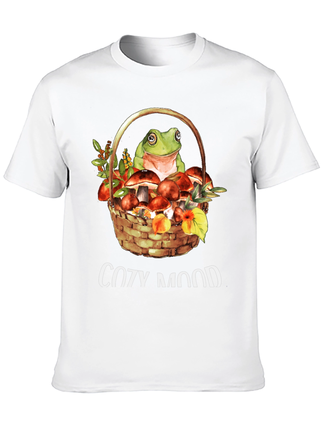 Black Cozy Mood Frog & Mushroom Basket T-Shirt view 10