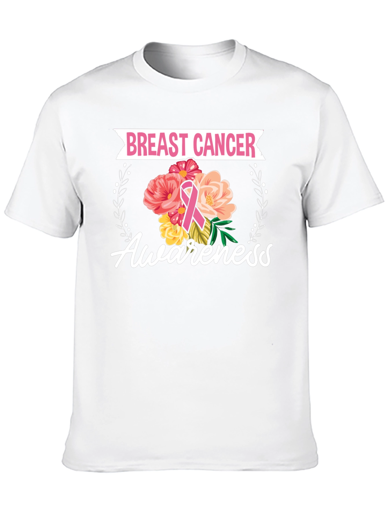 Black Breast Cancer Awareness Floral T-Shirt view 10