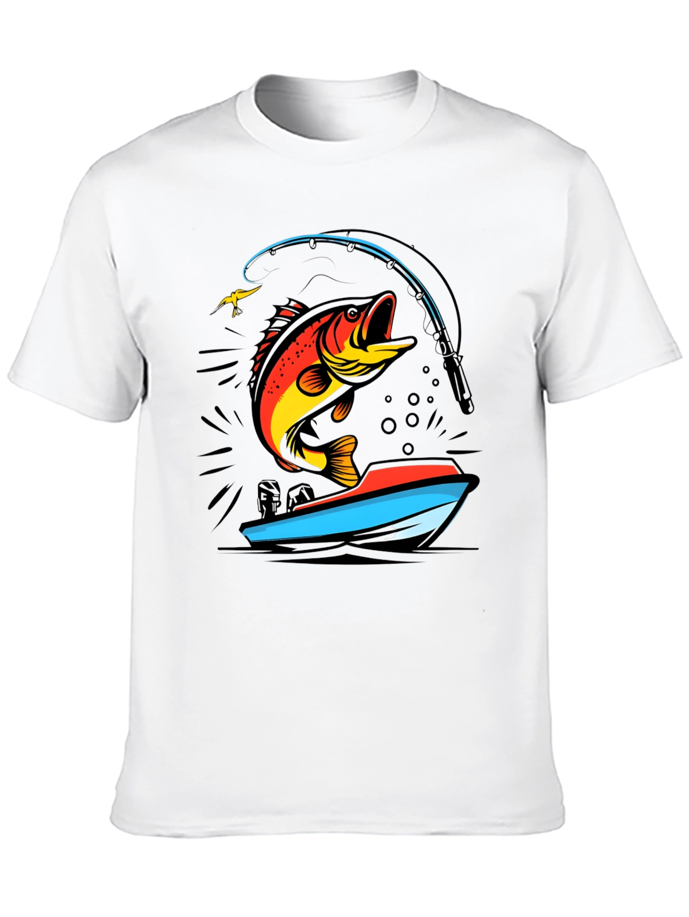Black Fishing T-Shirt: Bass Jumping From Boat view 10
