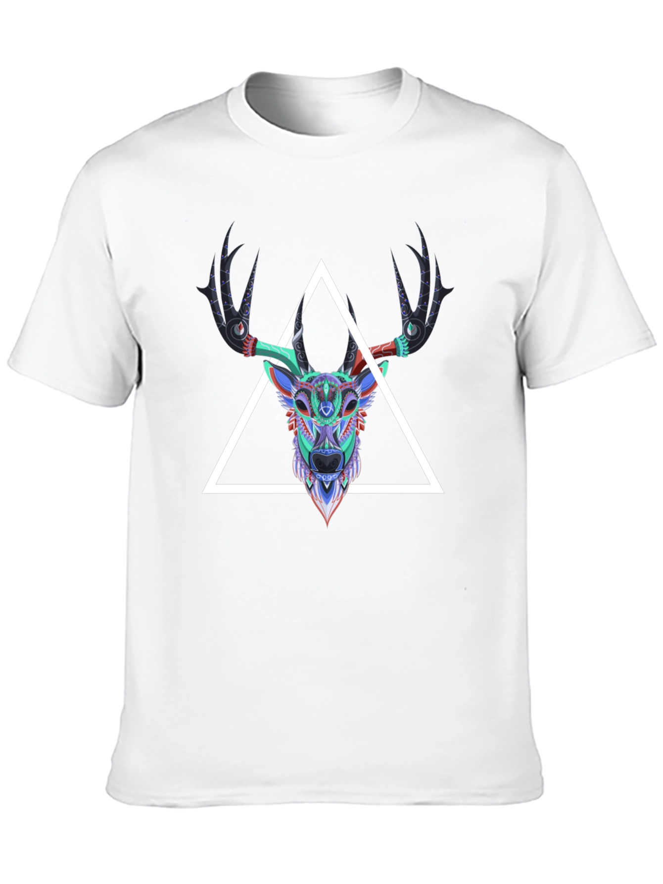 Black Geometric Deer Head Graphic Tee - Men's Black T-Shirt view 10