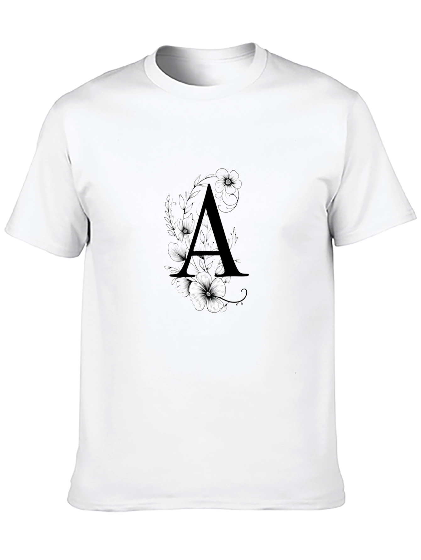Black Elegant Black T-Shirt with Floral Letter "A" Design view 10