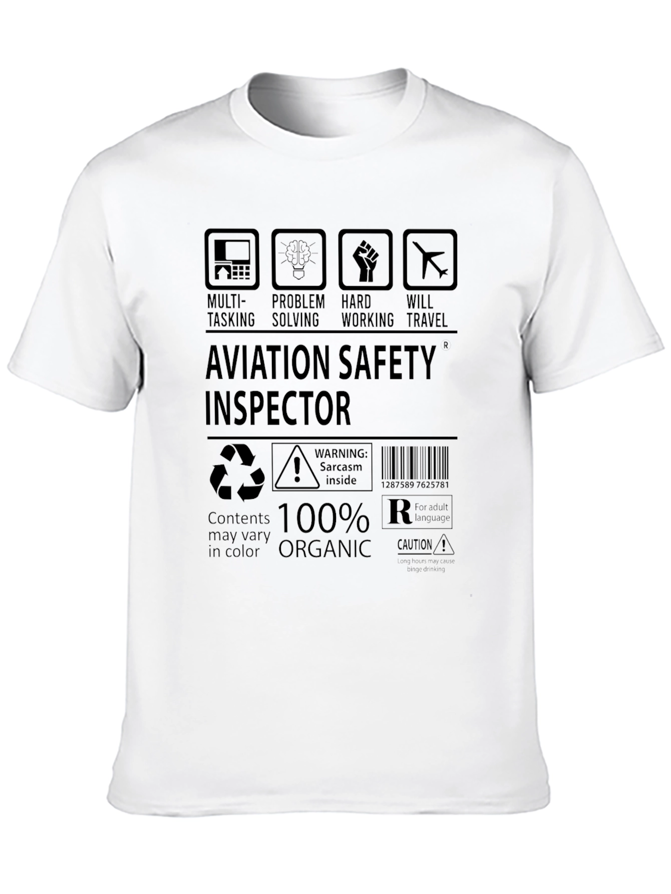 Black Aviation Safety Inspector 100% Organic Graphic Tee view 10