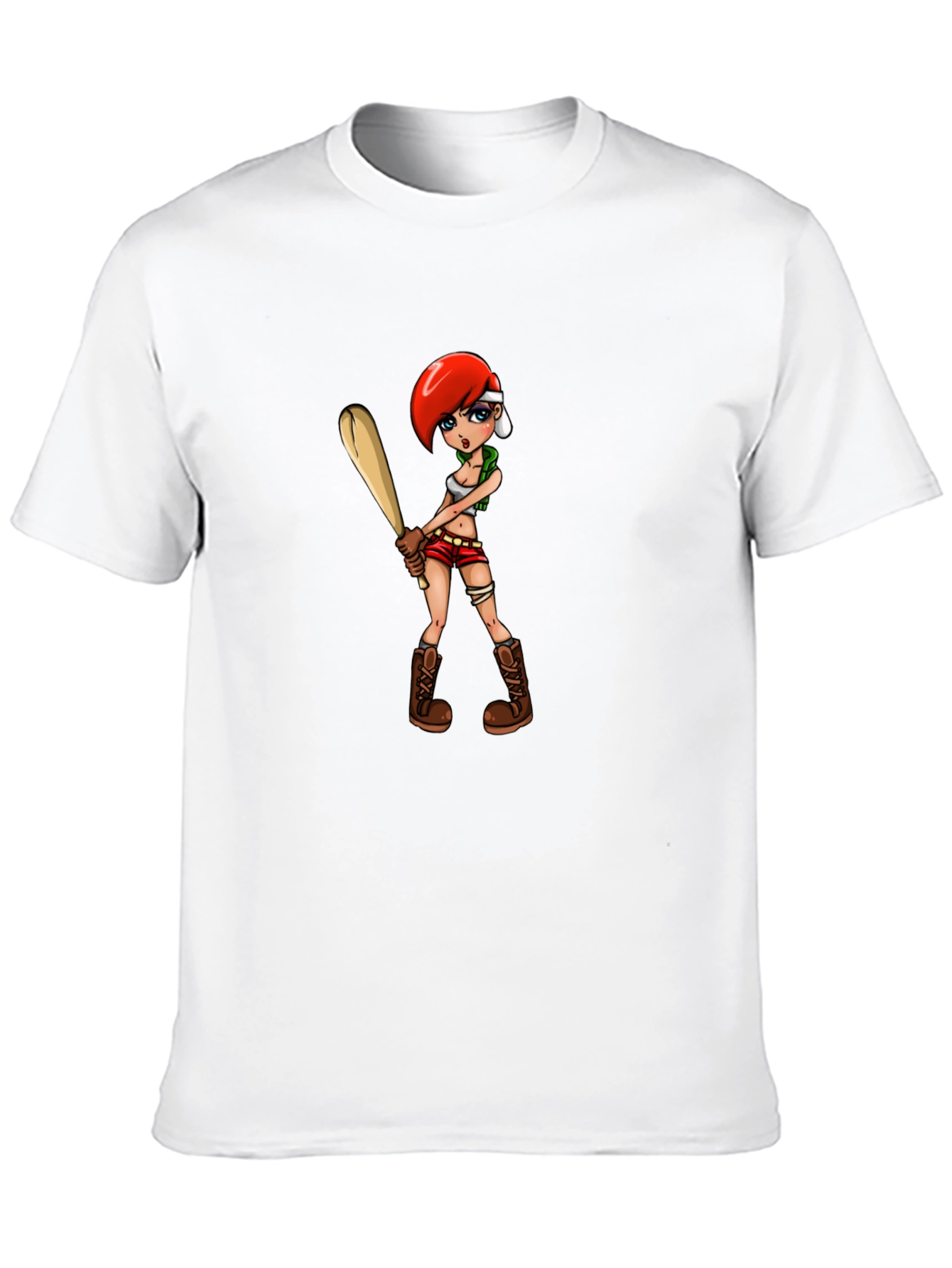 Black Cartoon Girl with Baseball Bat Graphic T-Shirt view 10
