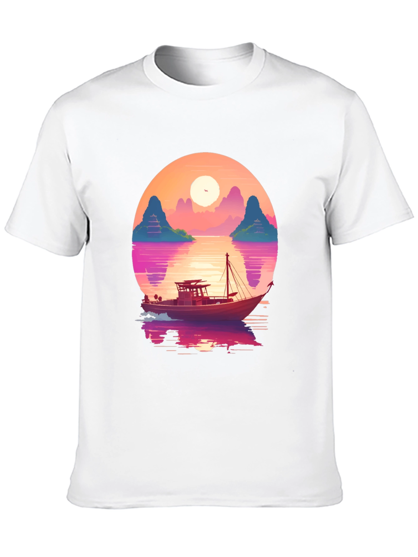 Black Sunset Boat Graphic Tee - Retro Style view 10