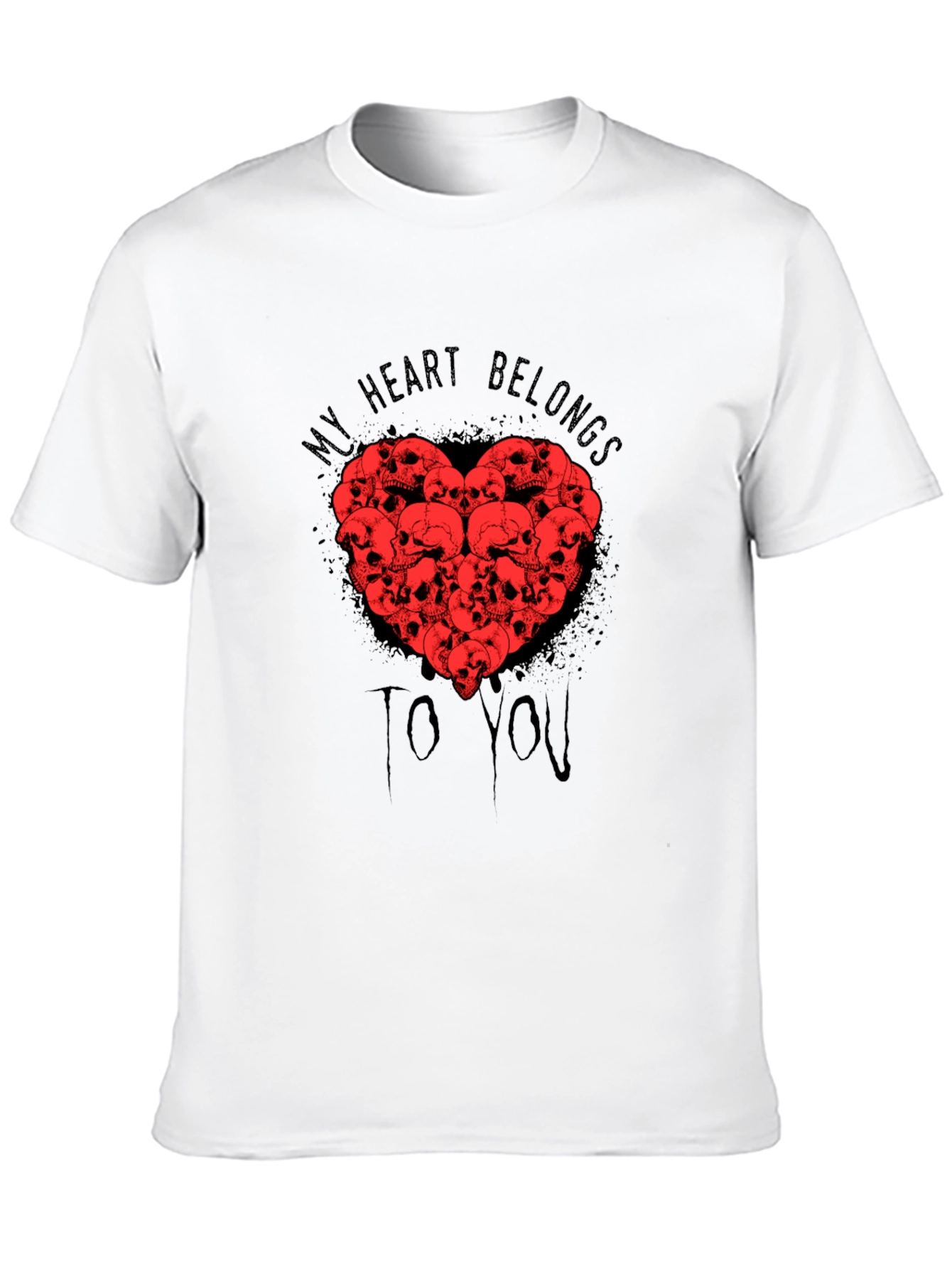 Black Skull Heart Graphic T-Shirt - My Heart Belongs To You view 10