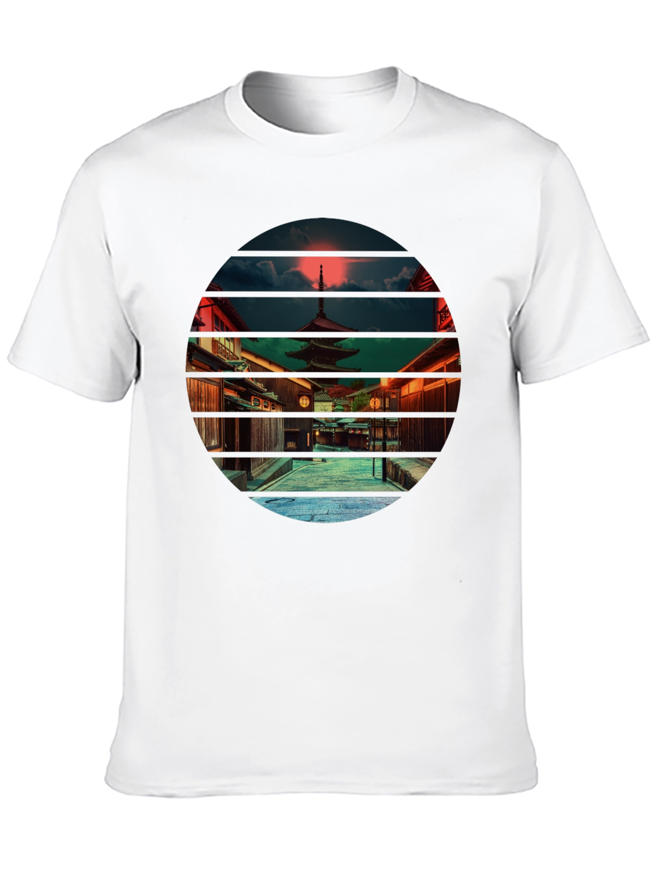 Black Japanese Temple Sunset Black T-Shirt view 10