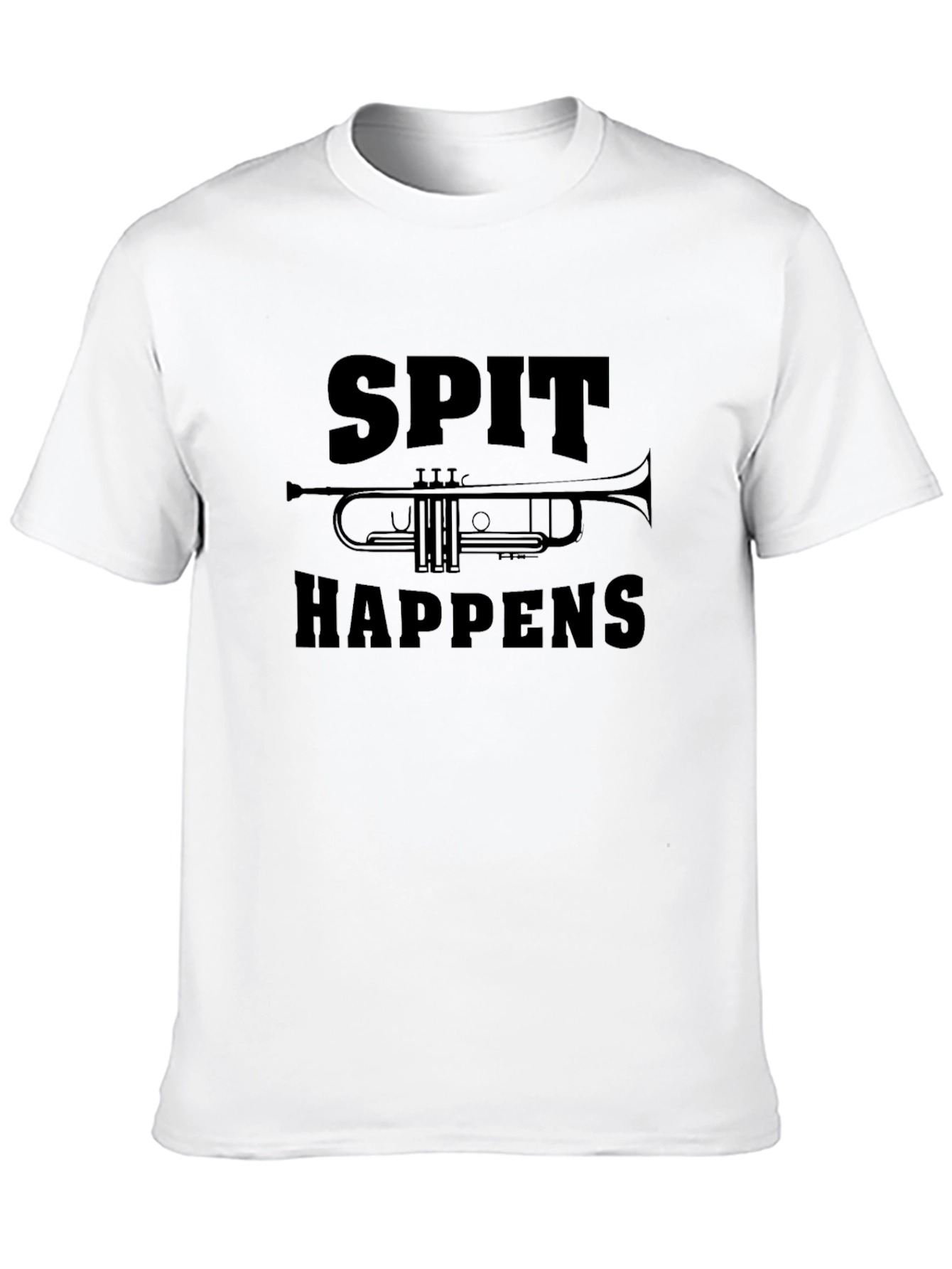 Black Spit Happens Trumpet Graphic Tee - Musician Humor T-Shirt view 10
