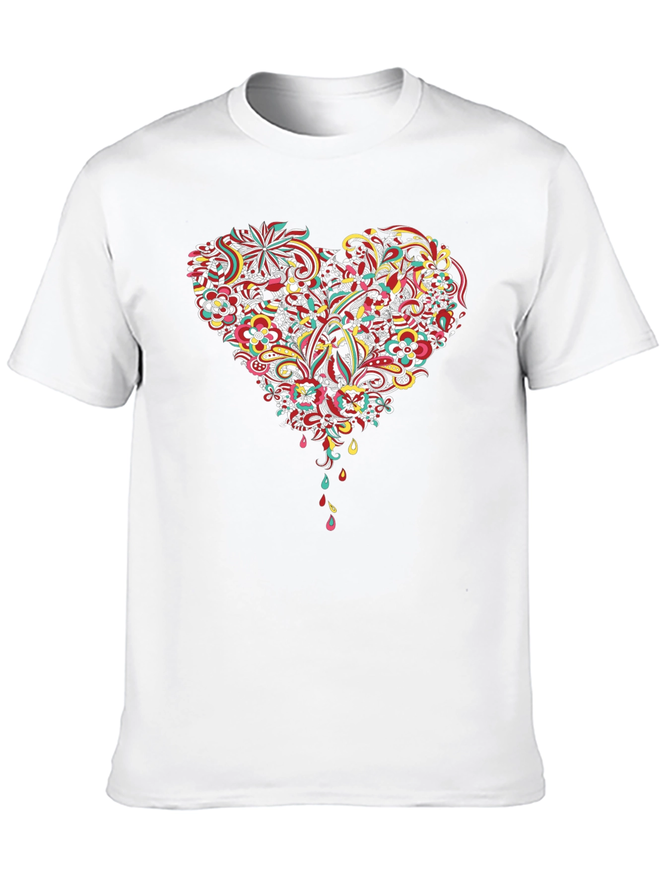 Black Floral Heart Graphic Tee - Black Cotton T-Shirt view 10